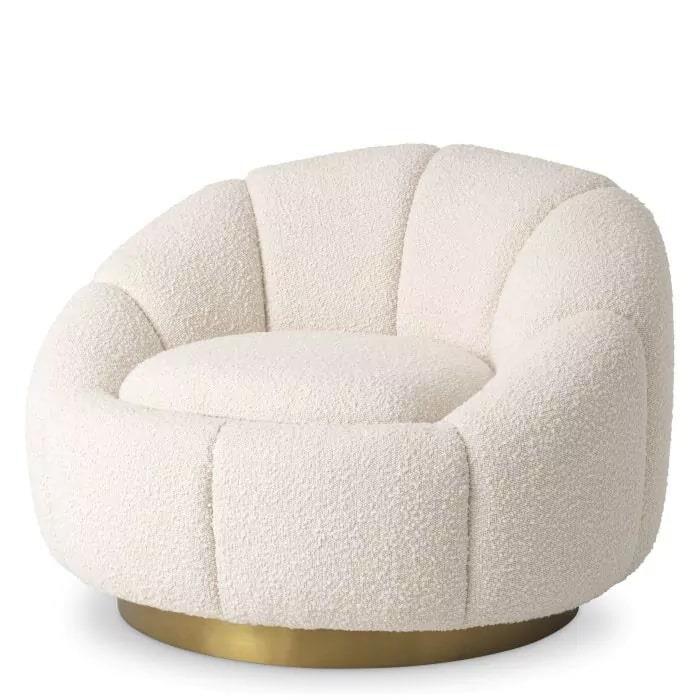 Shown in Boucle Cream with Brushed Brass Swivel Base finish