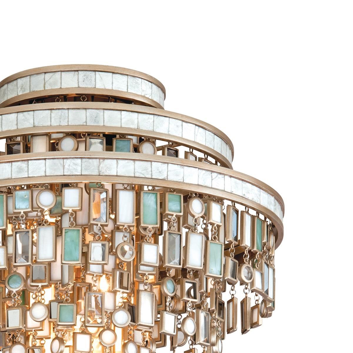 Shown in Dolcetti Silver finish and Mixed glass and Shells, Crystal, Stainless shade and Mixed Shells with Crystal and Stainless  accent