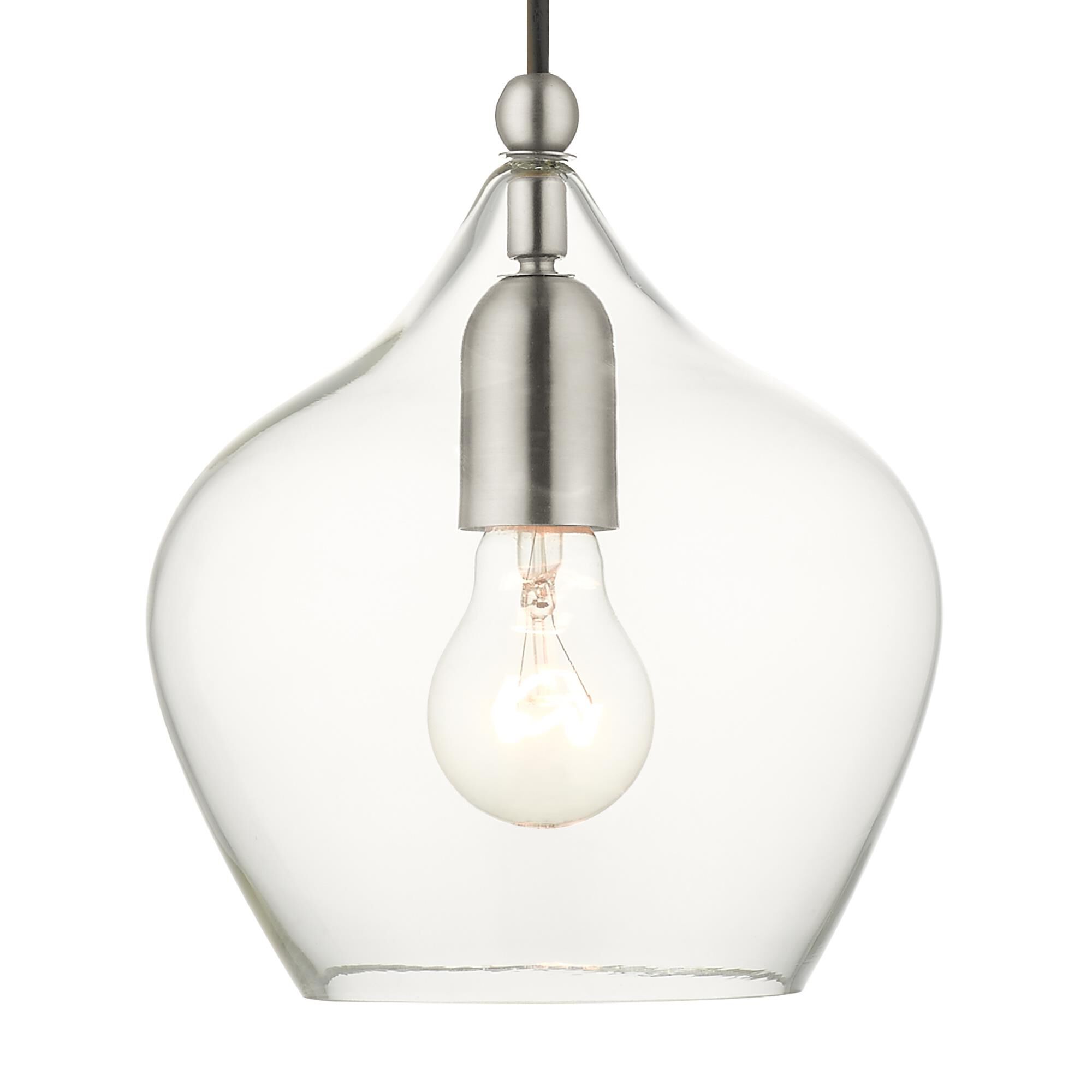 Shown in Brushed Nickel finish and Clear glass and Clear Glass shade