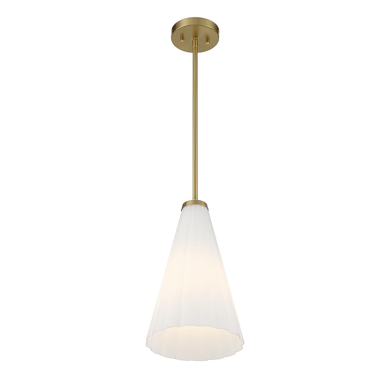 Shown in Warm Brass finish and Fluted White Opal glass