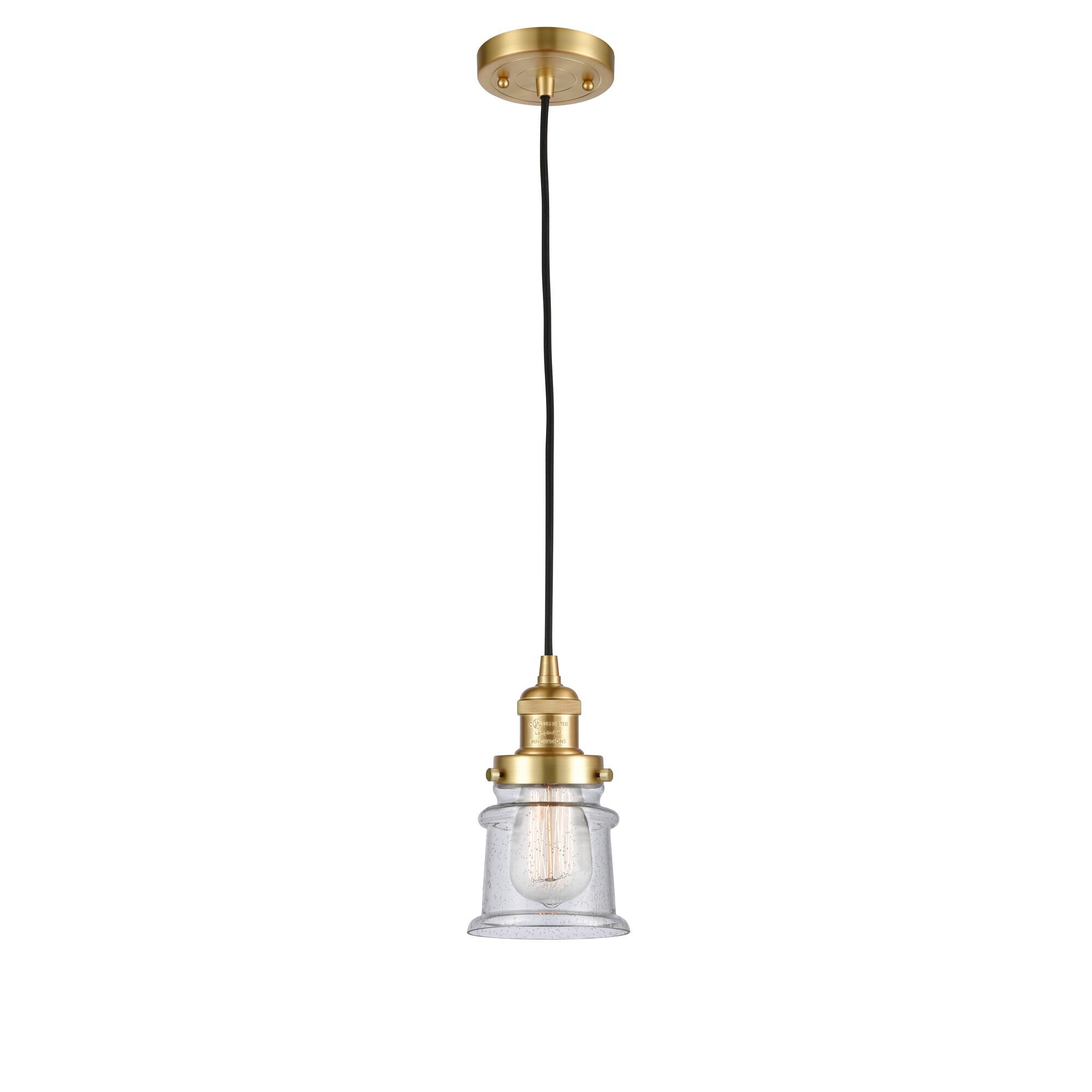 Shown in Satin Gold finish and Seedy Canton glass