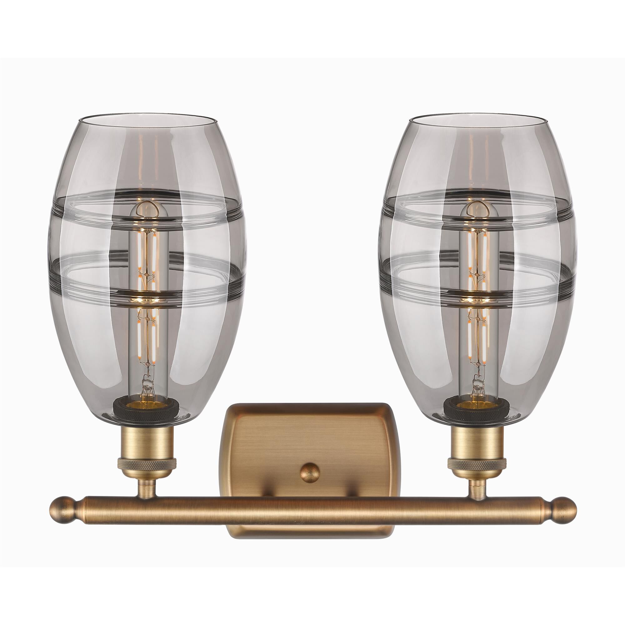 Shown in Brushed Brass finish and Light Smoke glass