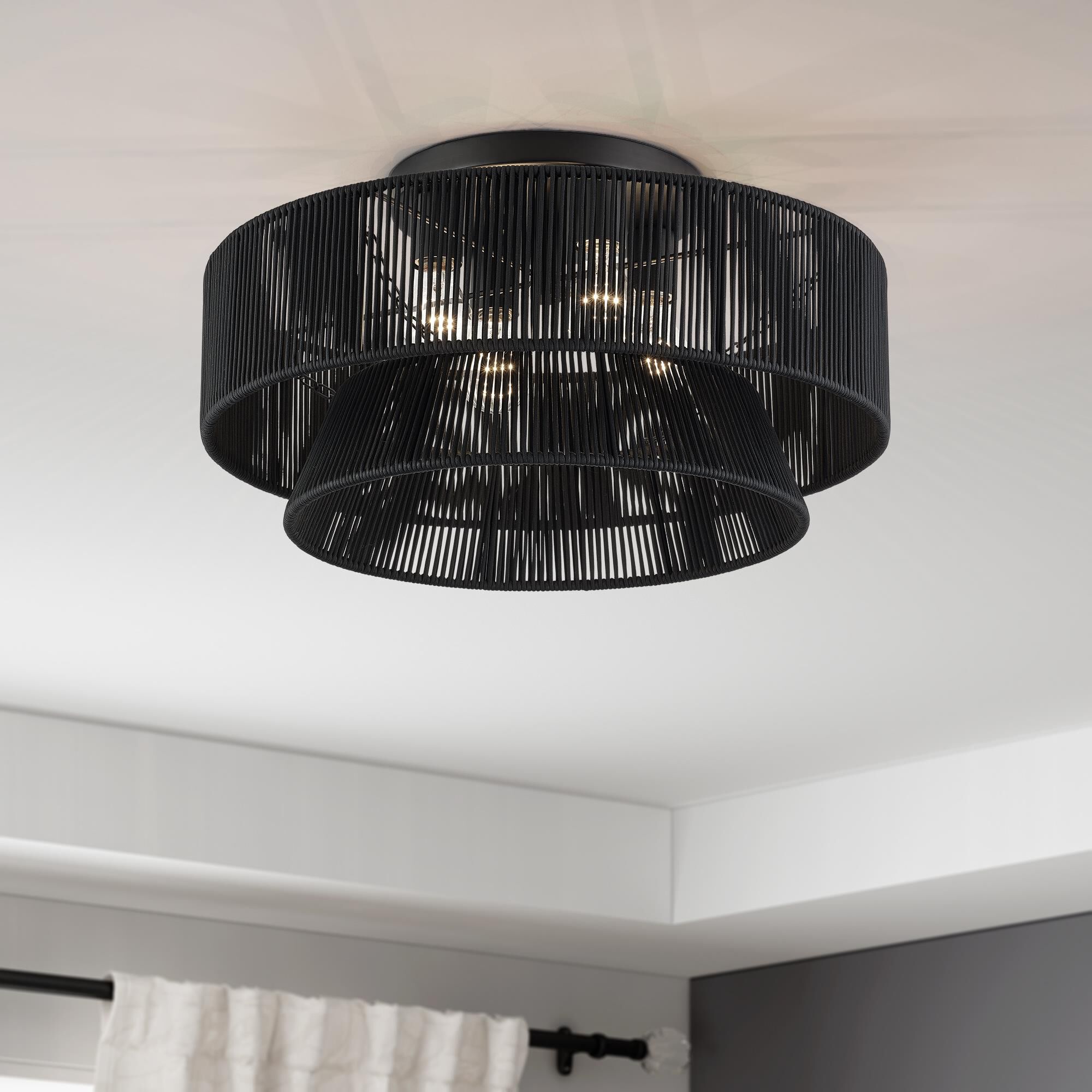 Shown in Black finish and Hand-Woven Parisian Night Color Polyester Rope shade