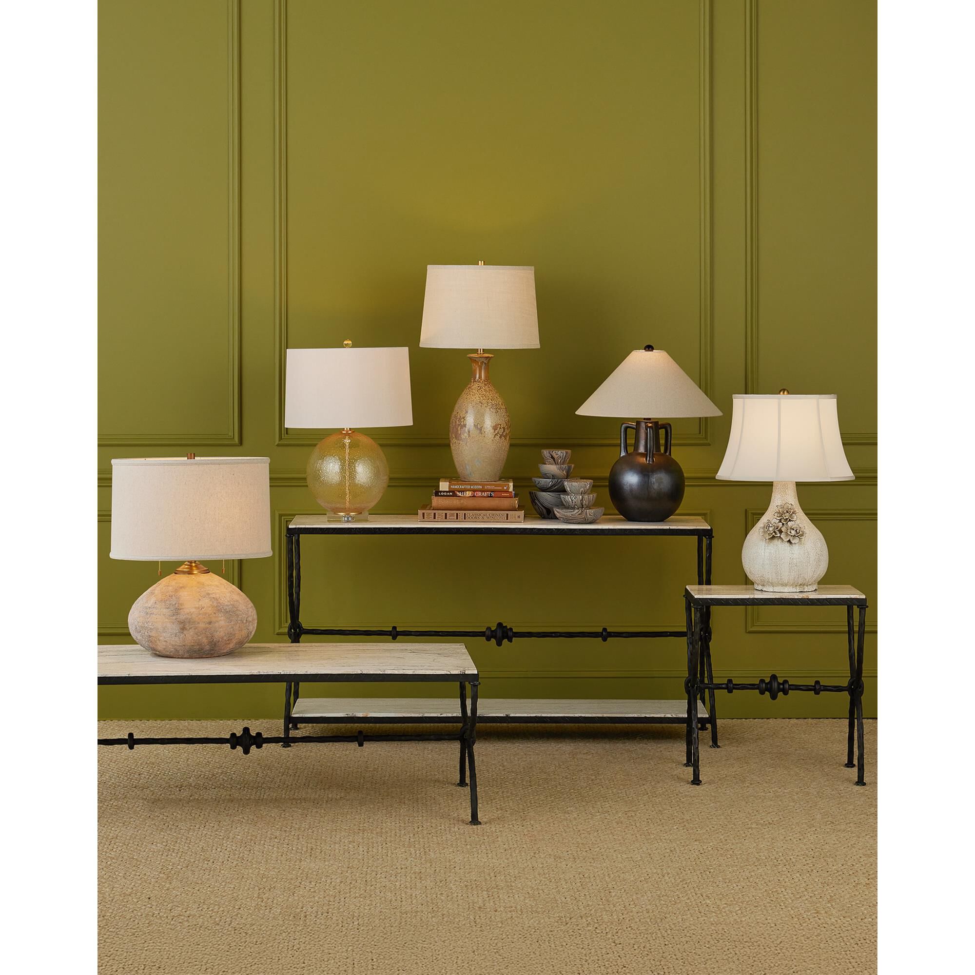 Shown in Iridescent Gray finish and Natural Linen shade