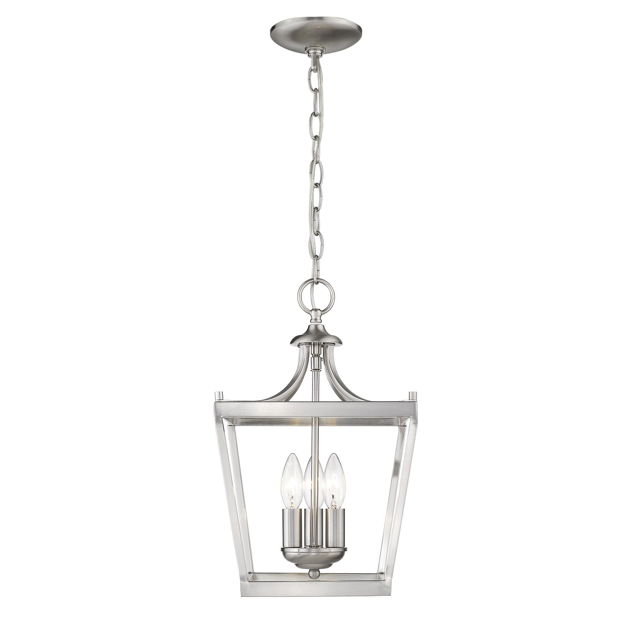 Shown in Satin Nickel finish and -- glass and -- shade