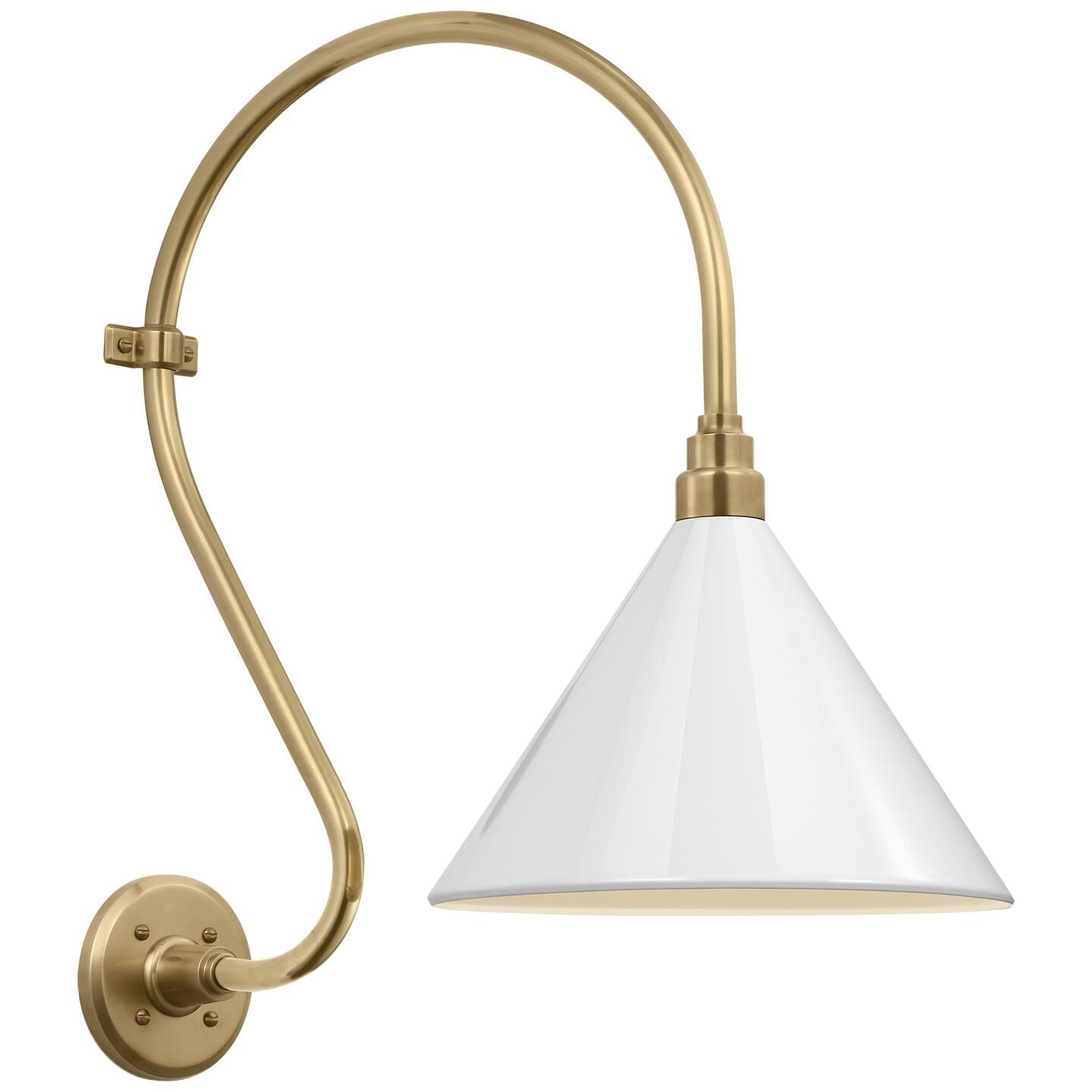 Shown in Hand-Rubbed Antique Brass finish and White Conical Savannah shade