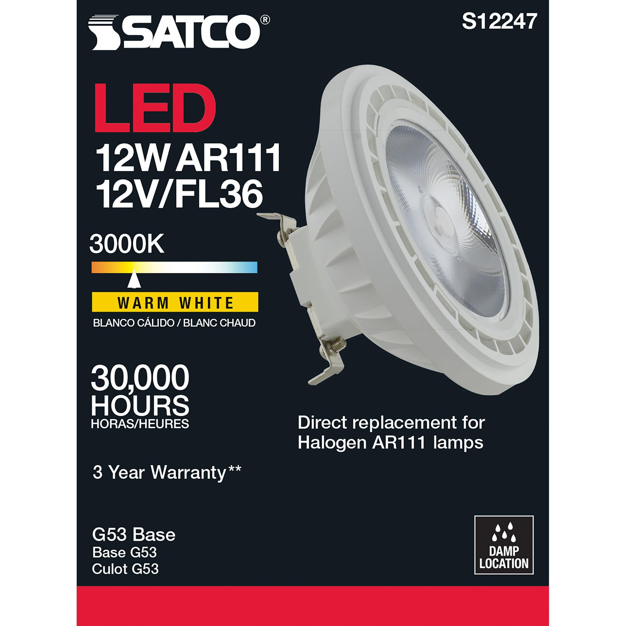 12 Watt 3000K AR111 LED Light Bulb by Satco