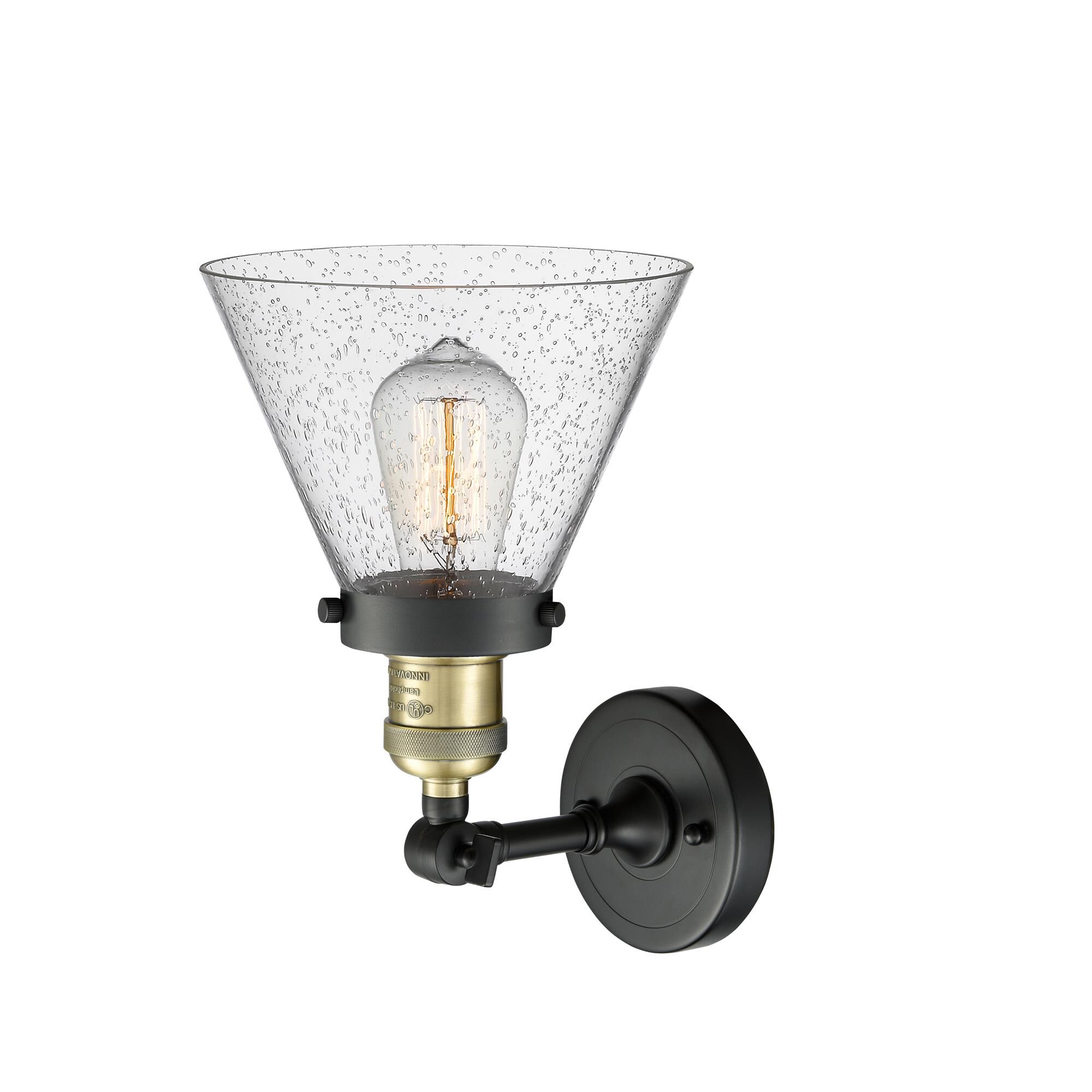 Shown in Black Antique Brass finish and Seedy glass