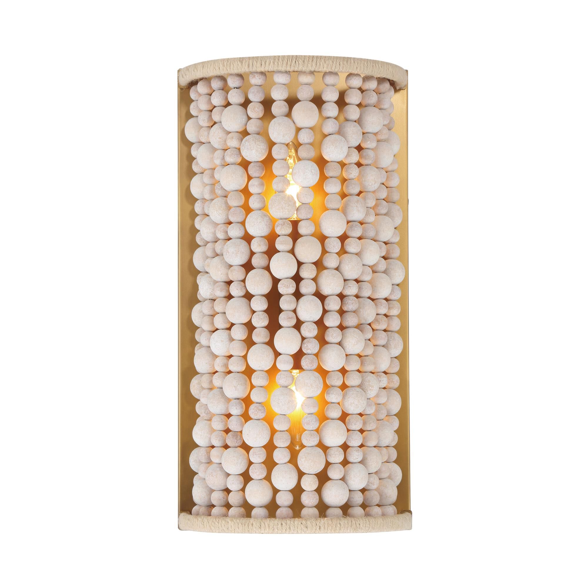 Shown in Legacy Brass (Painted) finish and Bleached glass and Wooden Beads W/Hemp Rope shade