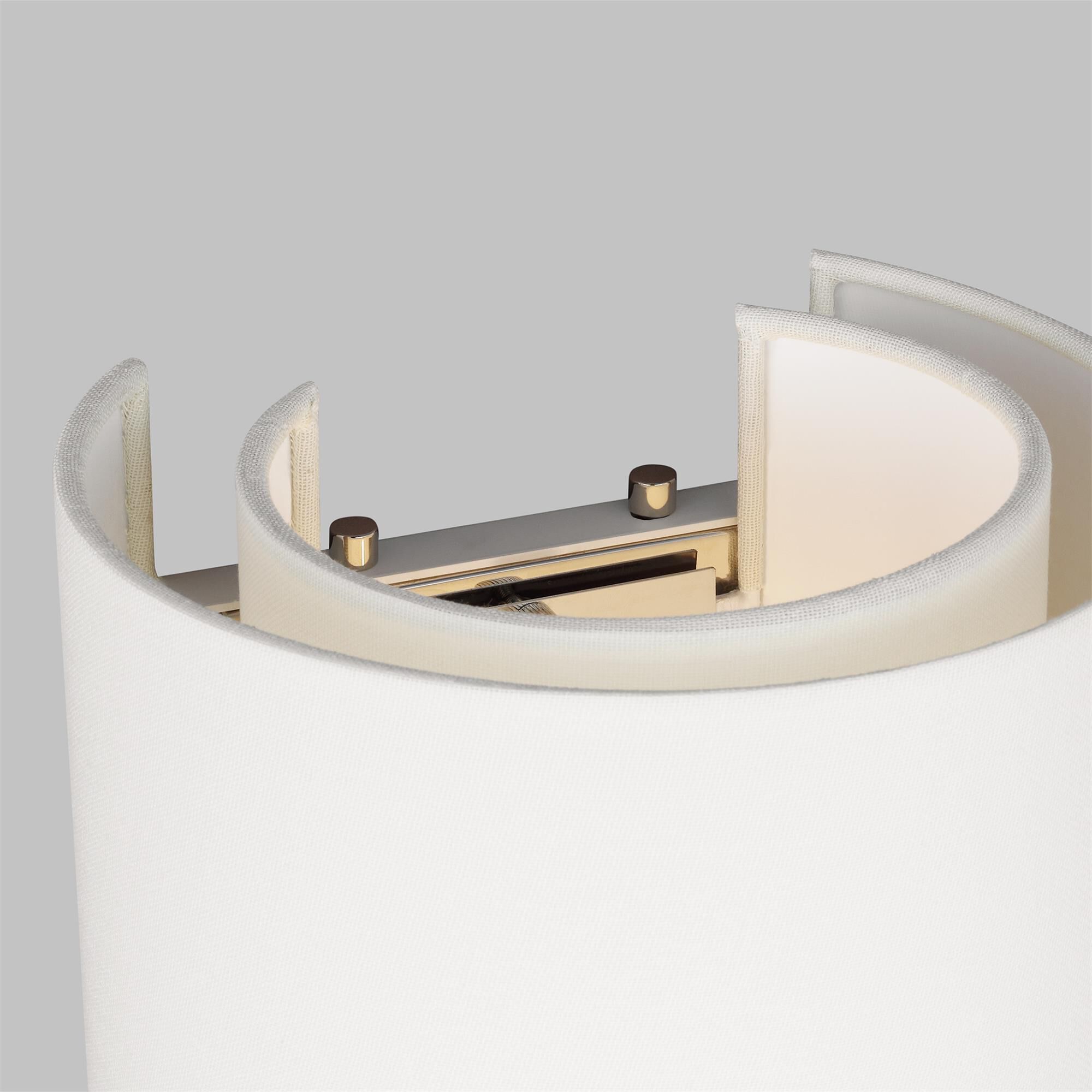 Shown in Polished Nickel finish and White Linen Fabric shade