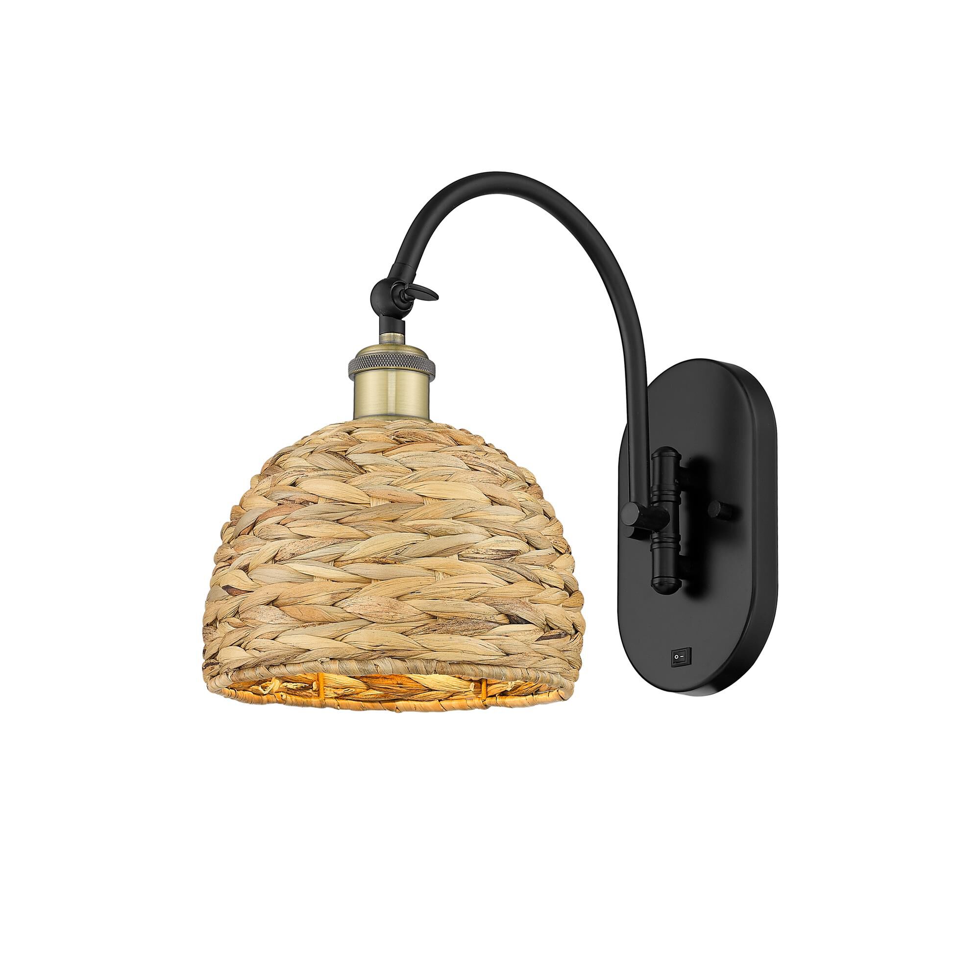 Shown in Black Antique Brass finish and Natural shade