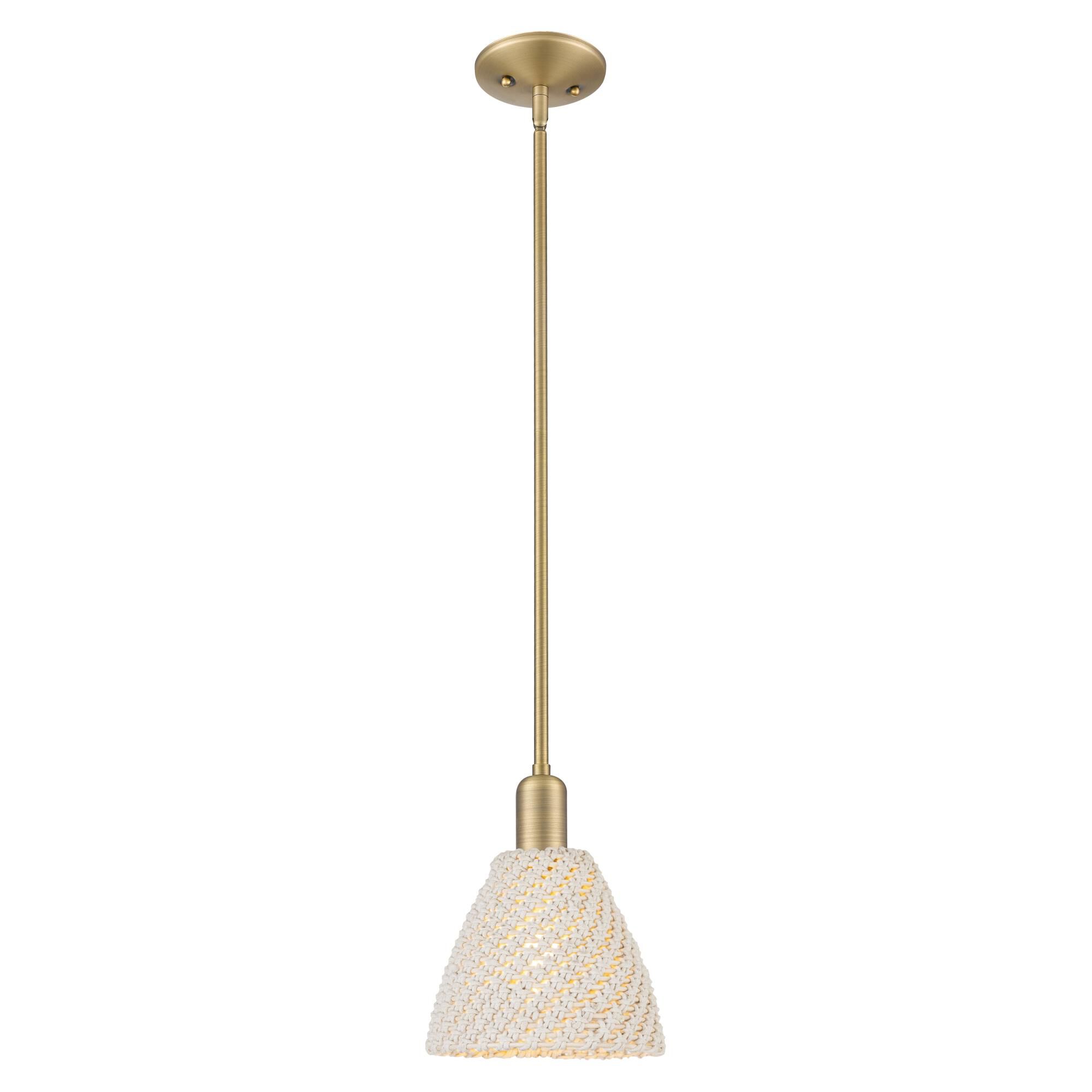 Shown in Brushed Brass finish and Natural shade