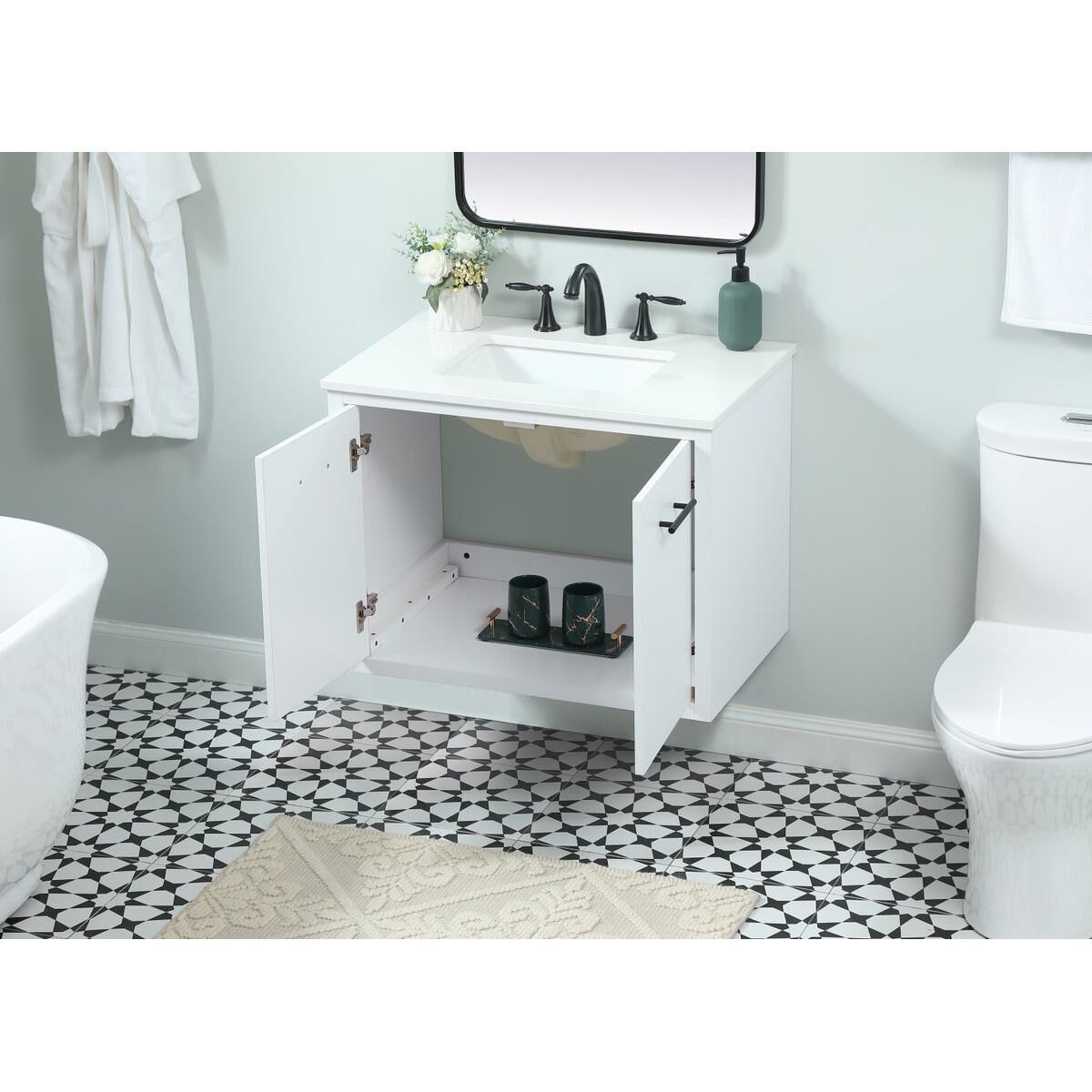 Shown in White finish and No Backsplash accent