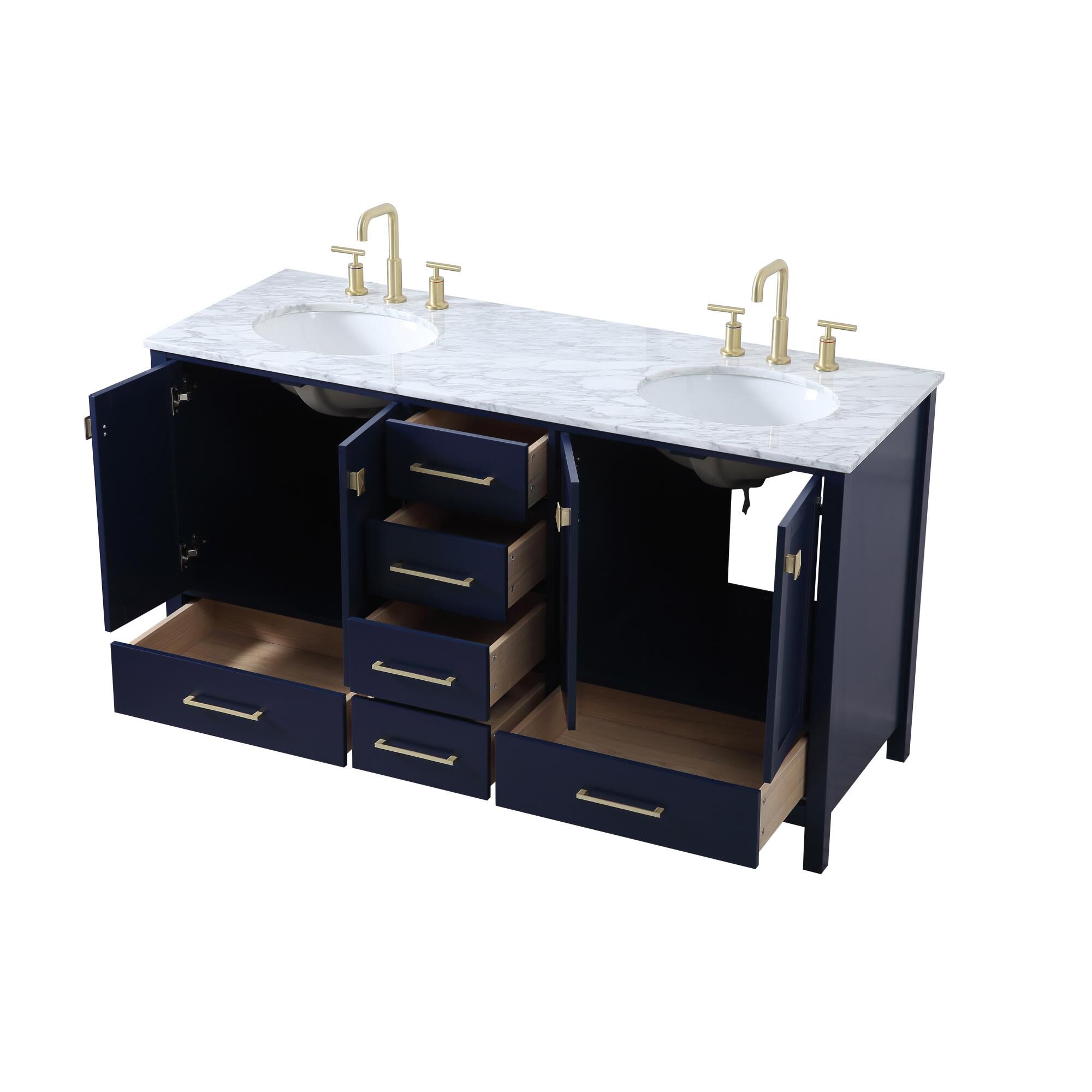 Shown in Blue And Gold With Carrara White Marble finish