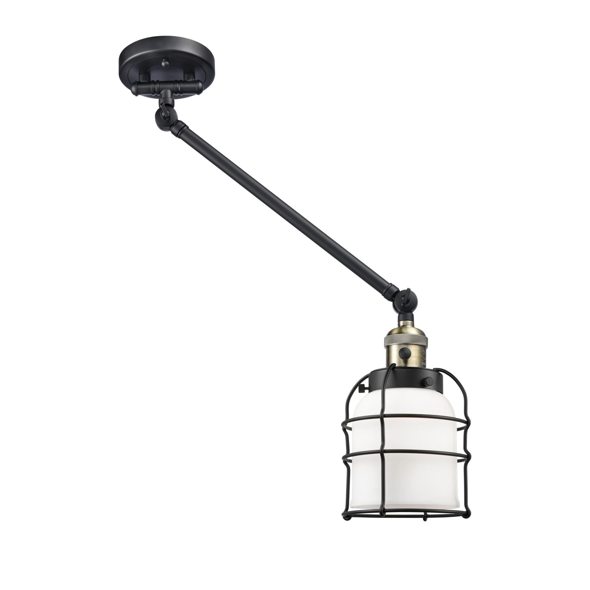 Shown in Black Antique Brass finish and Matte White Cased glass