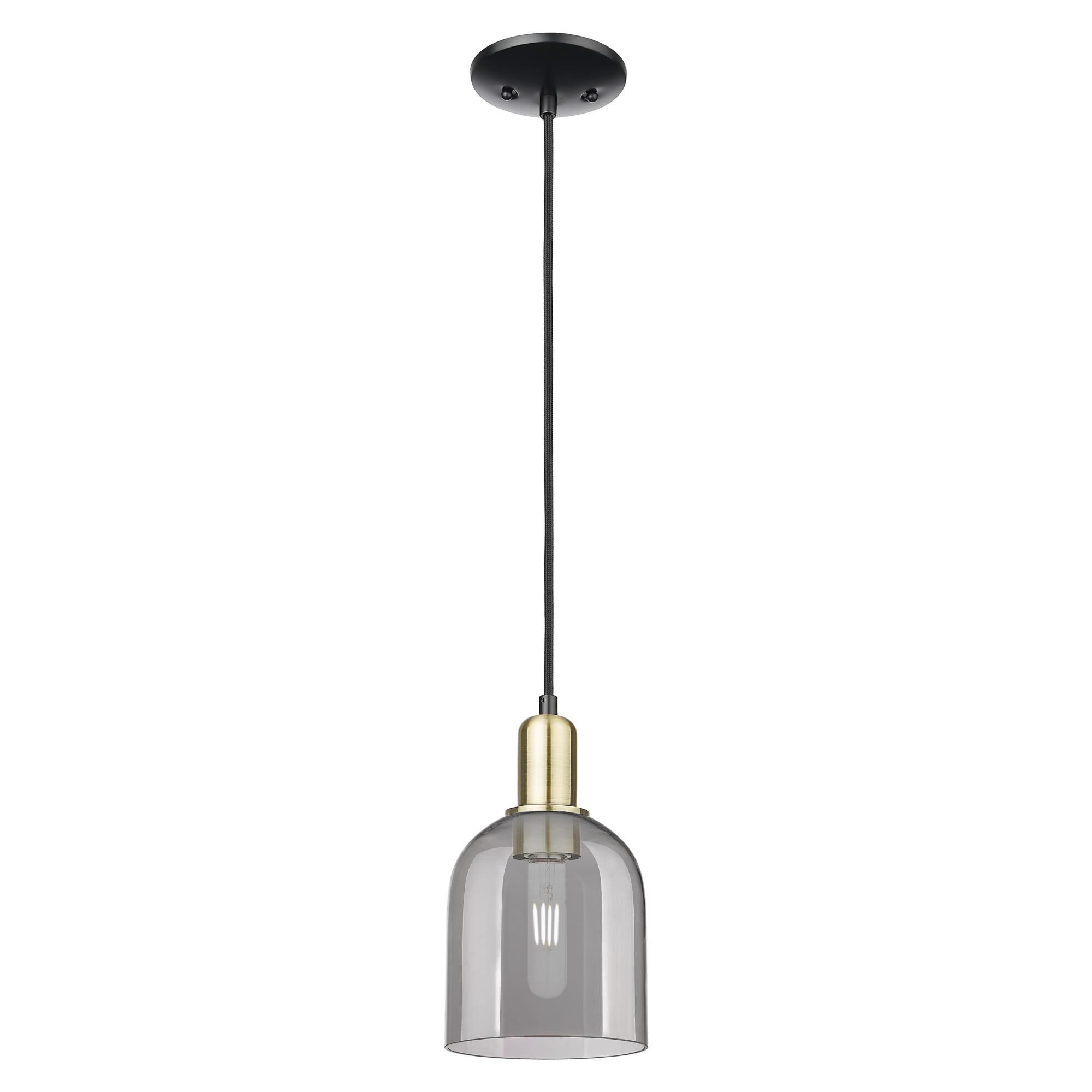 Shown in Black Antique Brass finish and Light Smoke glass