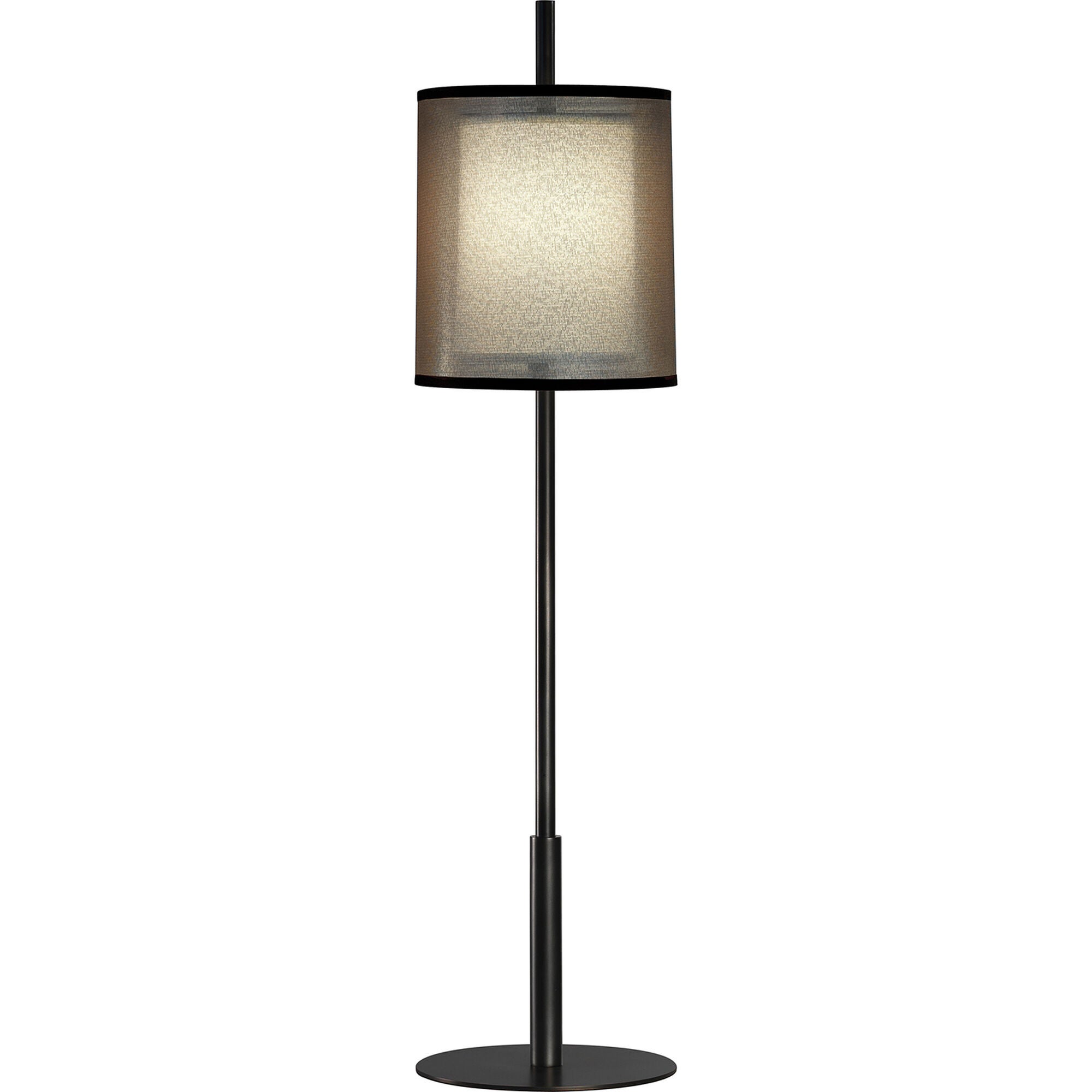 Shown in Deep Patina Bronze finish and Bronze Transparent Fabric Exterior With Ascot White Fabric Interior shade