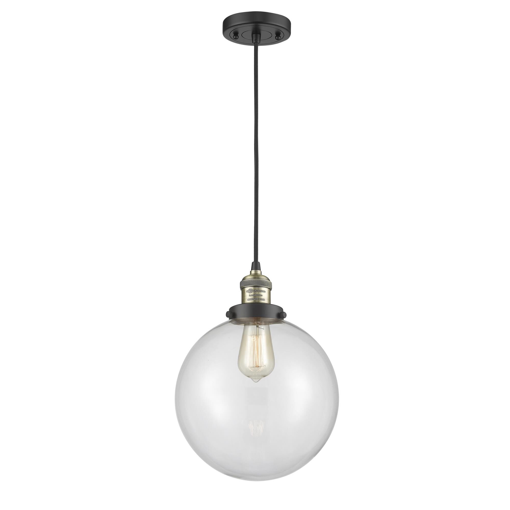 Shown in Black Antique Brass finish and Clear glass