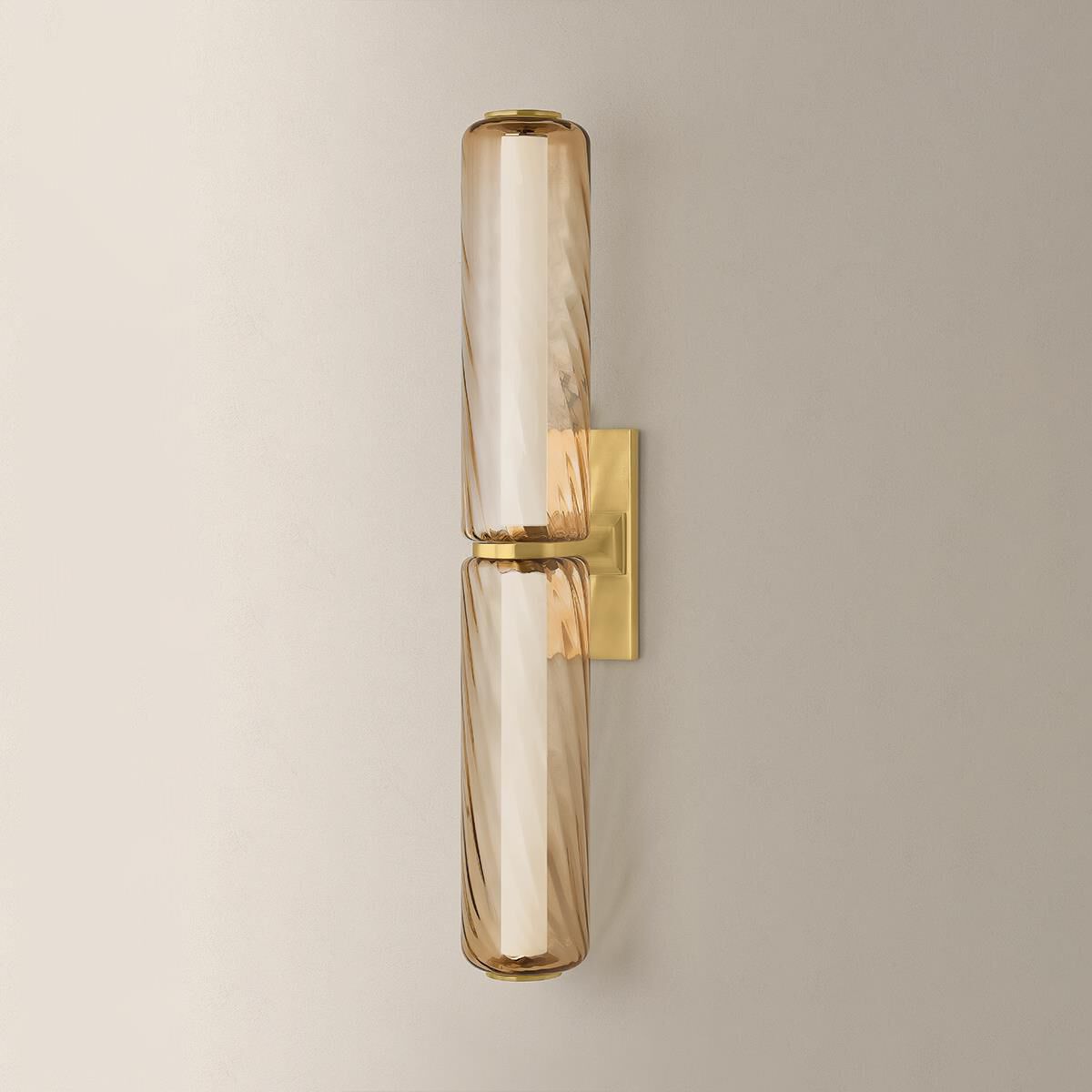Shown in Vintage Brass finish and Light Bronze glass