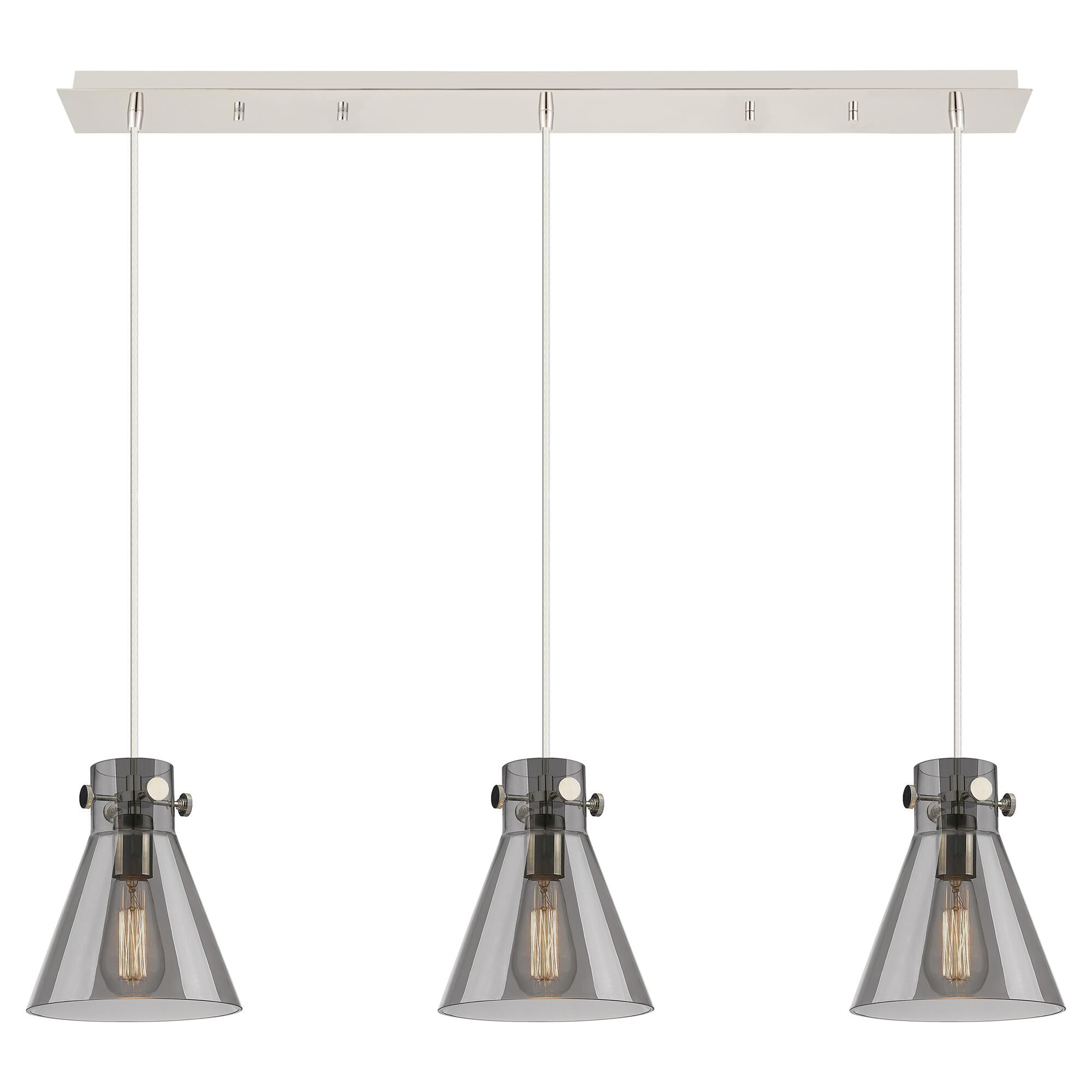 Shown in Polished Nickel finish and Light Smoke glass and Light Smoke Glass shade