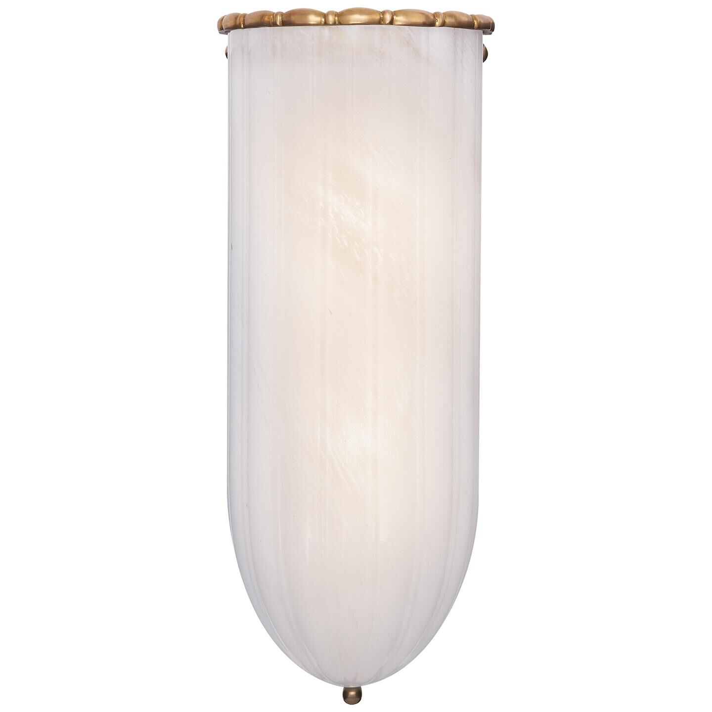 Shown in Hand-Rubbed Antique Brass finish and White glass