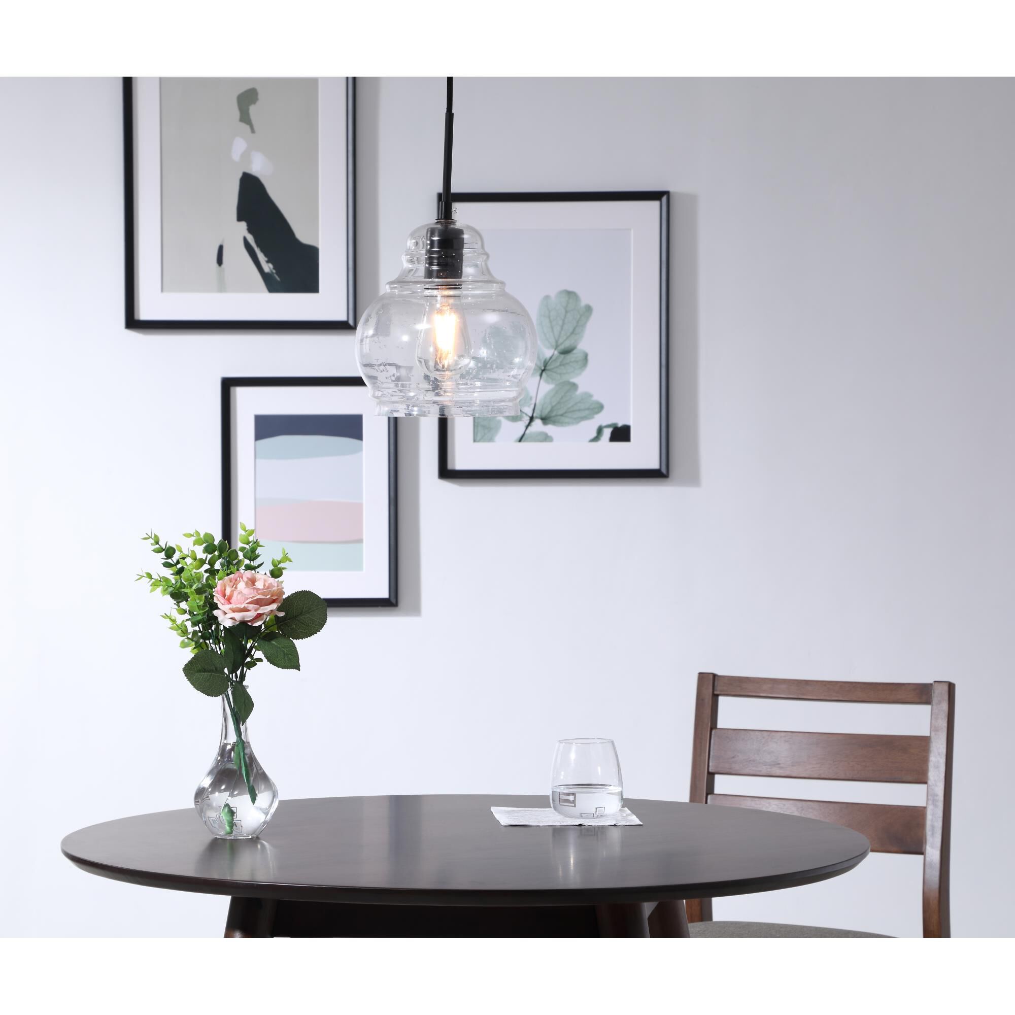 Shown in Black finish and Clear Bubble  glass