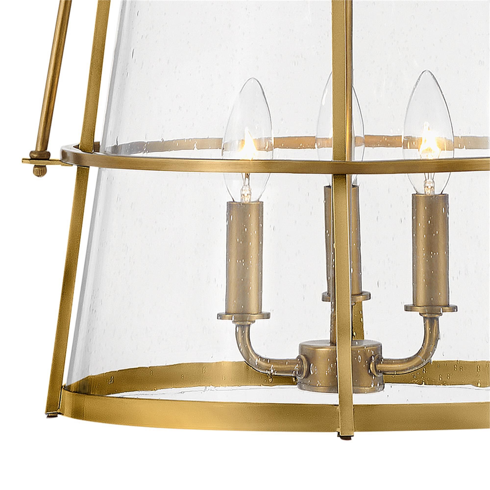 Shown in Heritage Brass finish and Clear Seedy glass