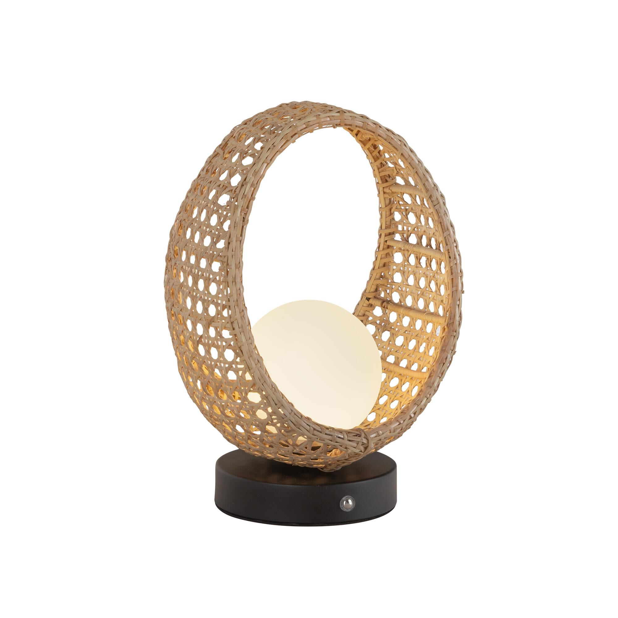 Shown in Black/Opal Glass finish and Opal glass and Rattan shade