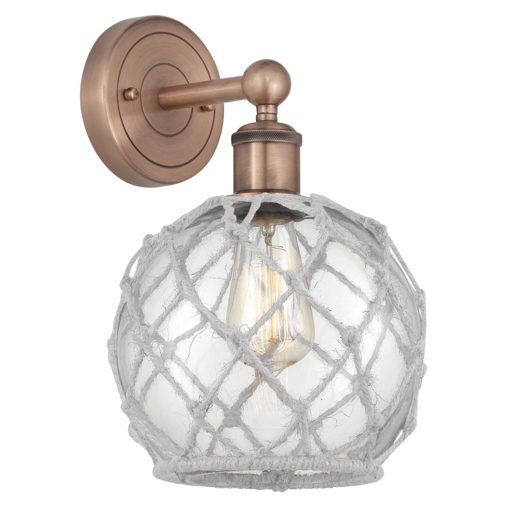 Shown in Antique Copper finish and Clear with White Rope glass