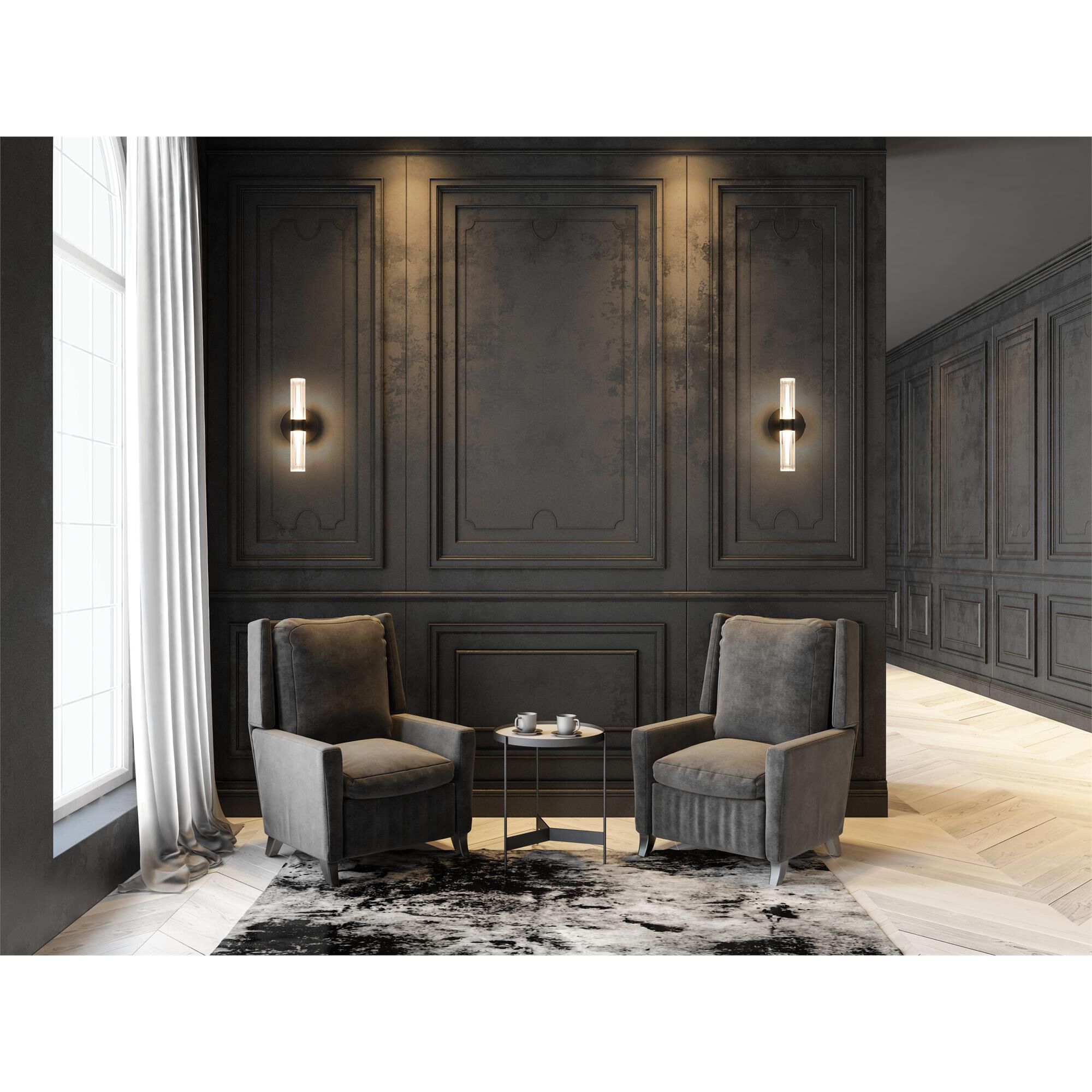Shown in Matte Black finish and Clear Ribbed, White glass