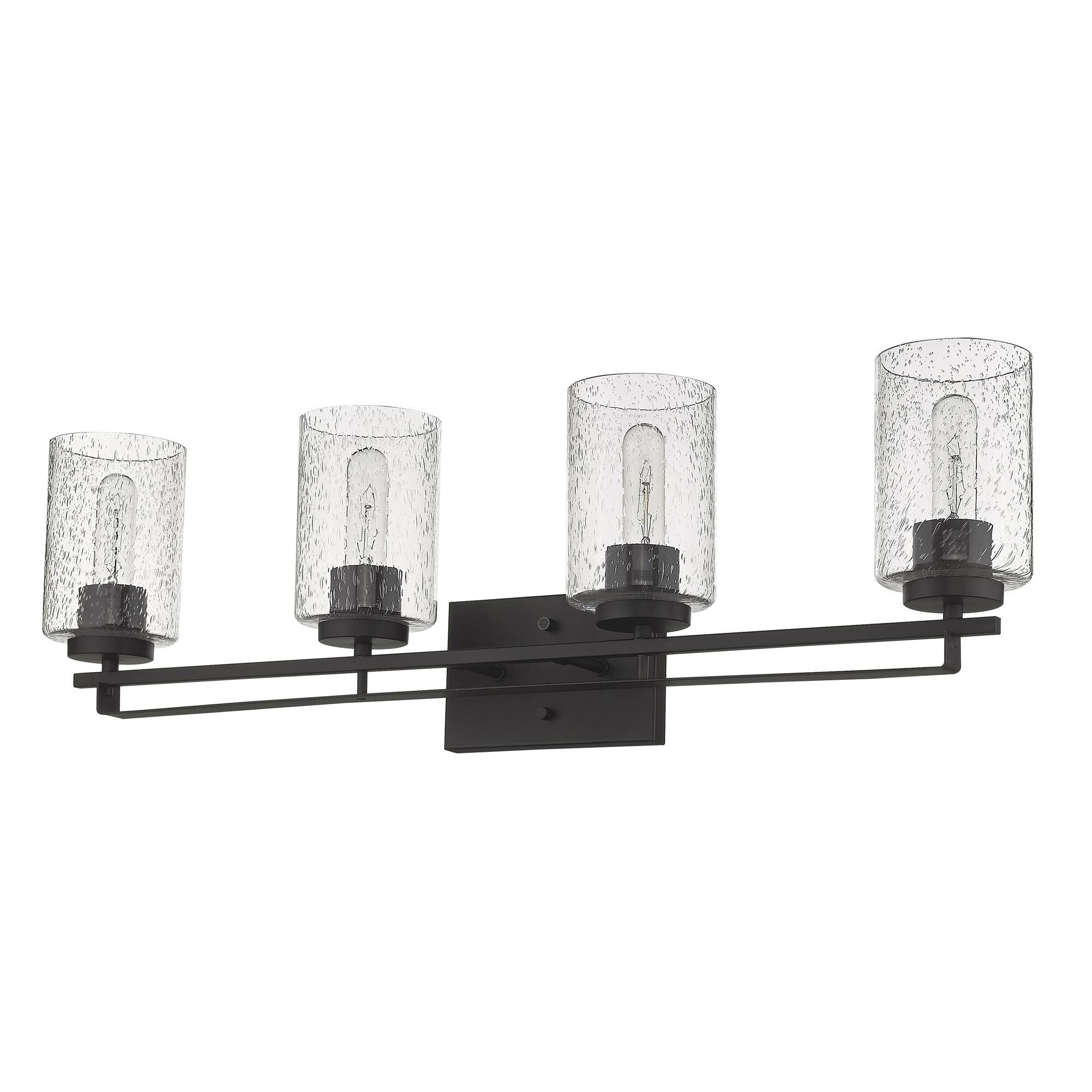 Shown in Oil-Rubbed Bronze finish and Clear glass and Clear, Seeded Cylindrical Glass s shade