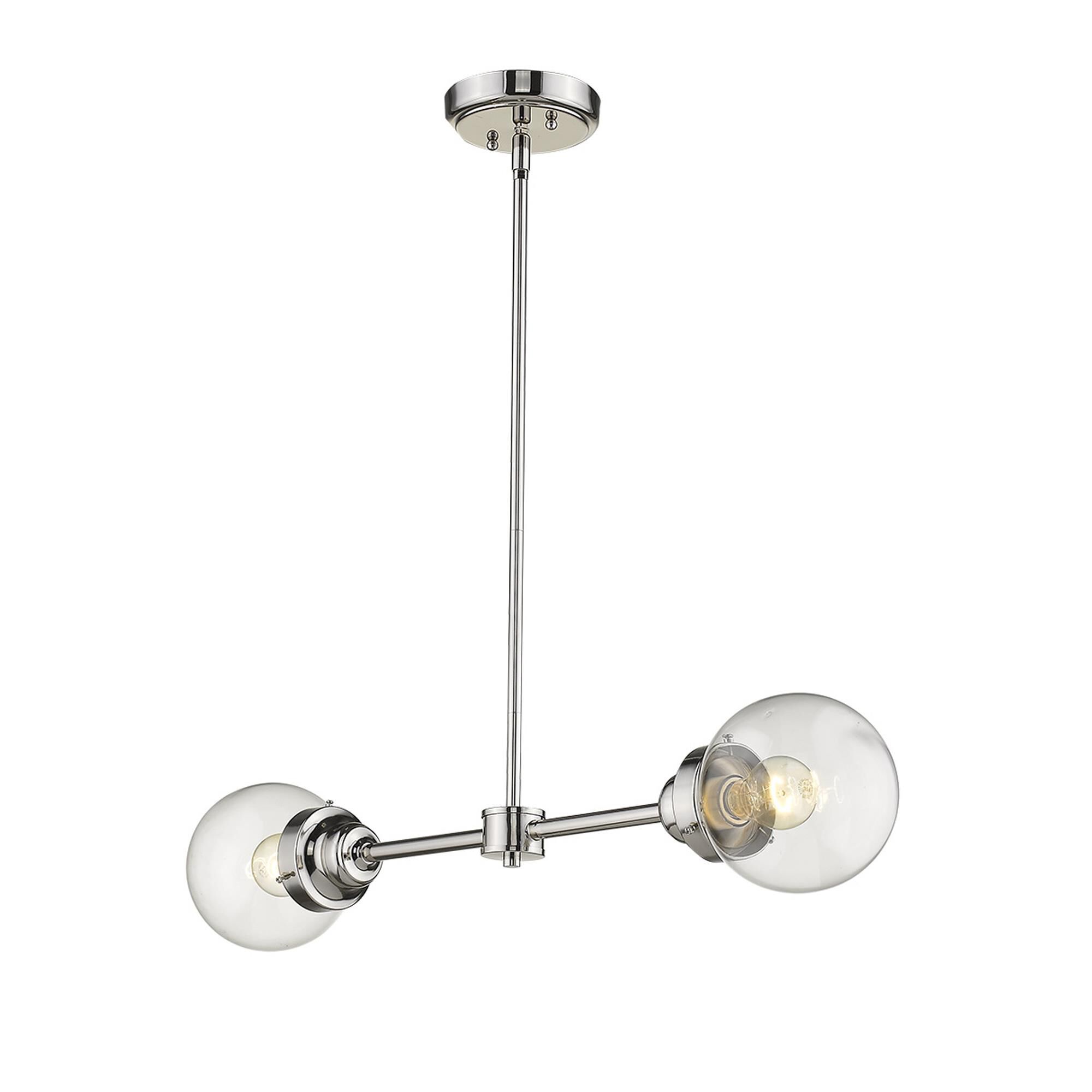 Shown in Polished Nickel finish and Clear glass and Clear, Glass Globes shade
