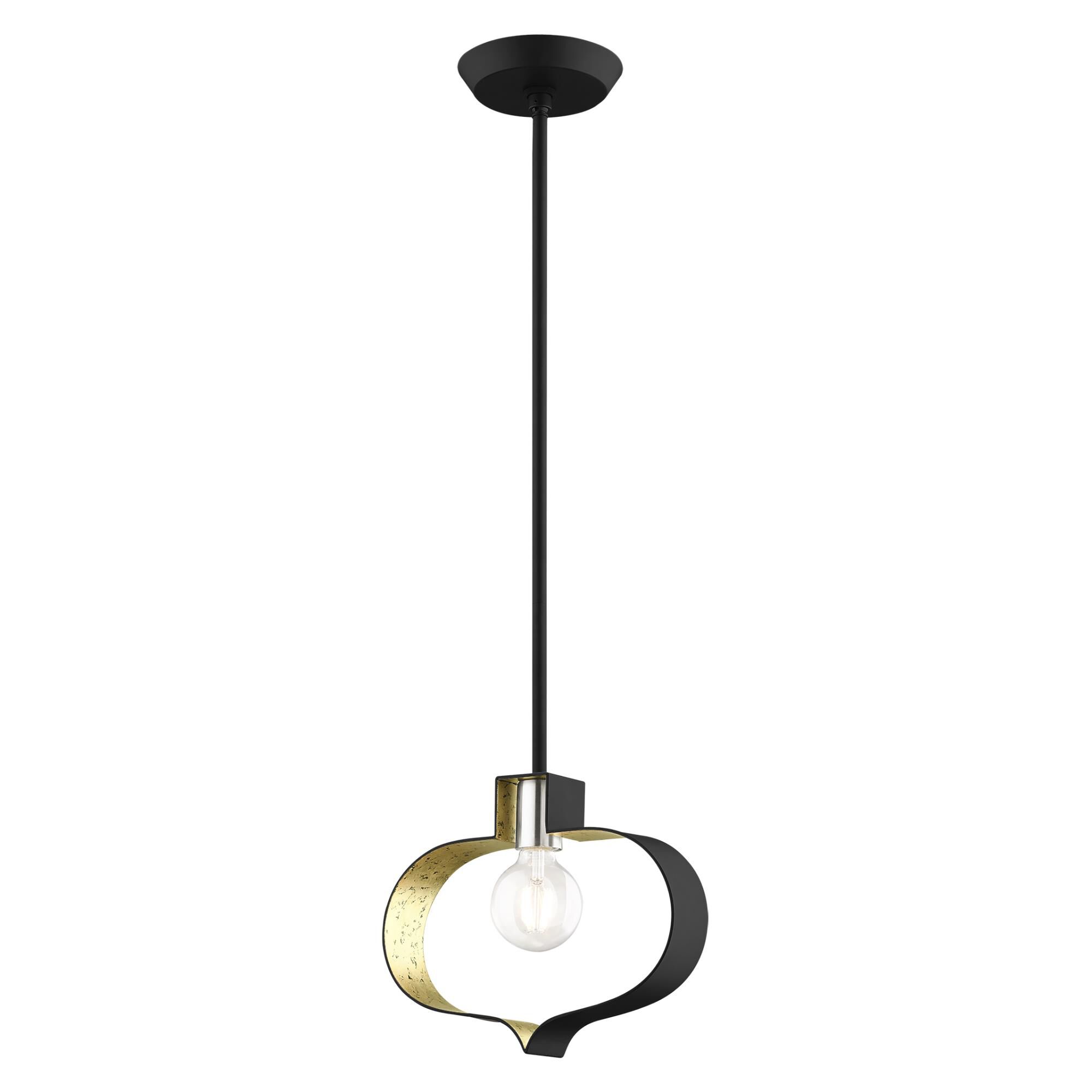 Shown in Black With Brushed Nickel Accents finish and Black Shade With Winter Gold Finish Inside glass and Black  With Winter Gold Finish Inside shade