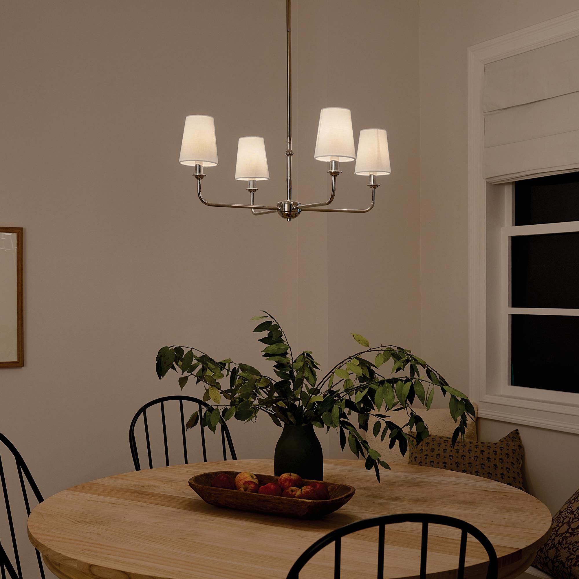 Shown in Polished Nickel finish and Fabric and Bell shade