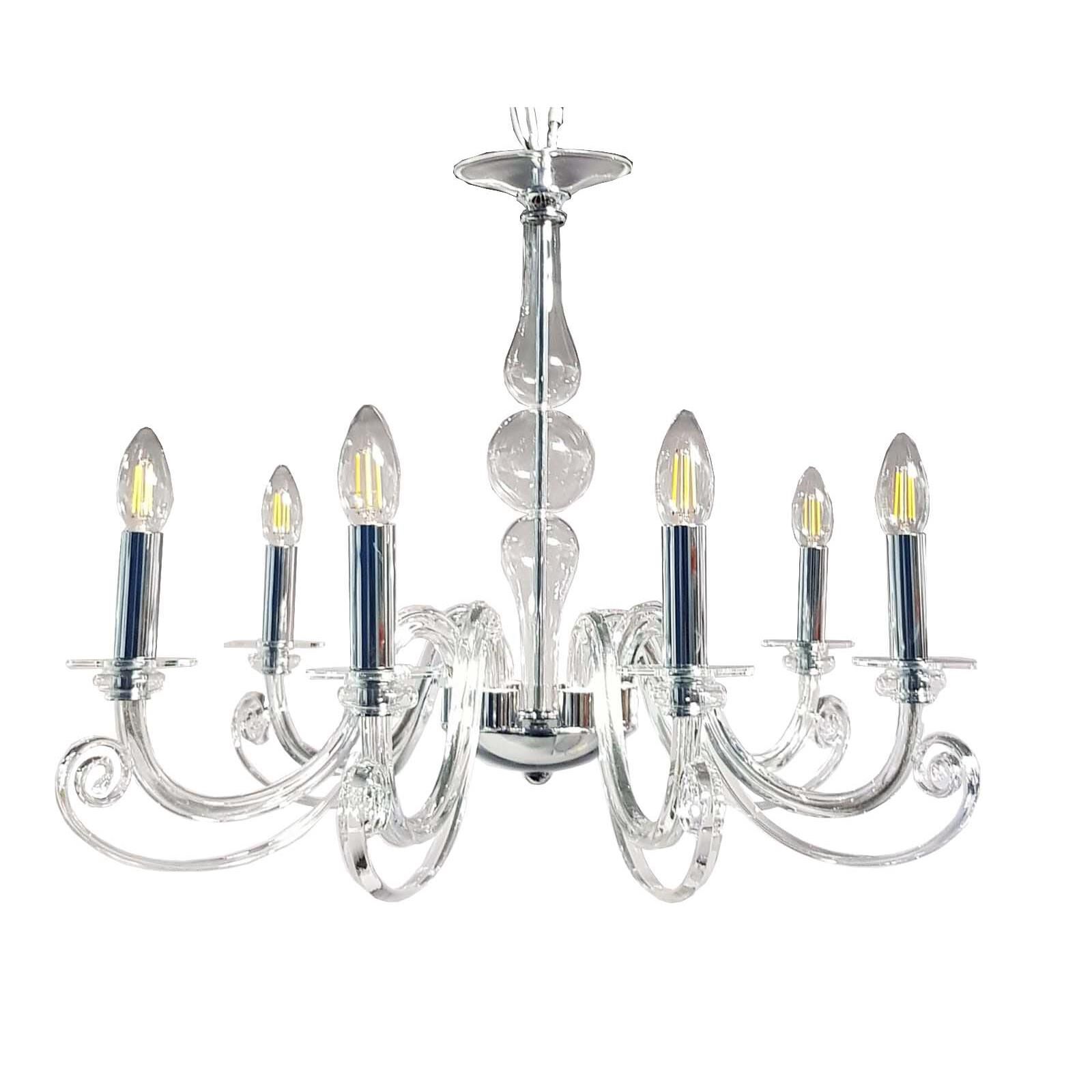 Shown in Polished Nickel finish and Clear Crystal glass