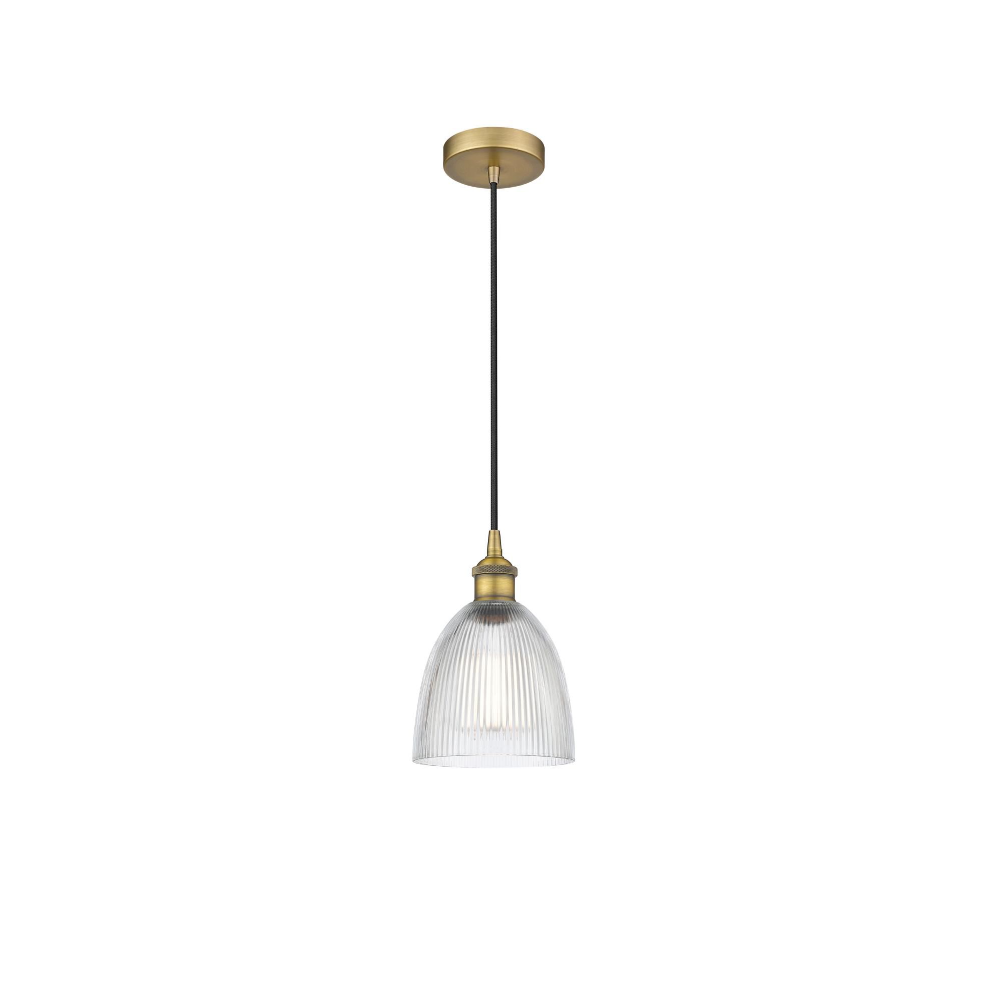 Shown in Brushed Brass finish and Clear Castile glass
