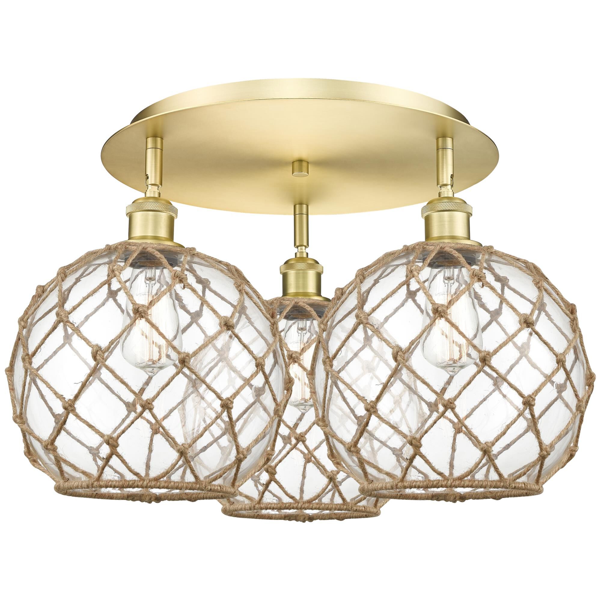 Shown in Satin Gold finish and Clear with Brown Rope glass