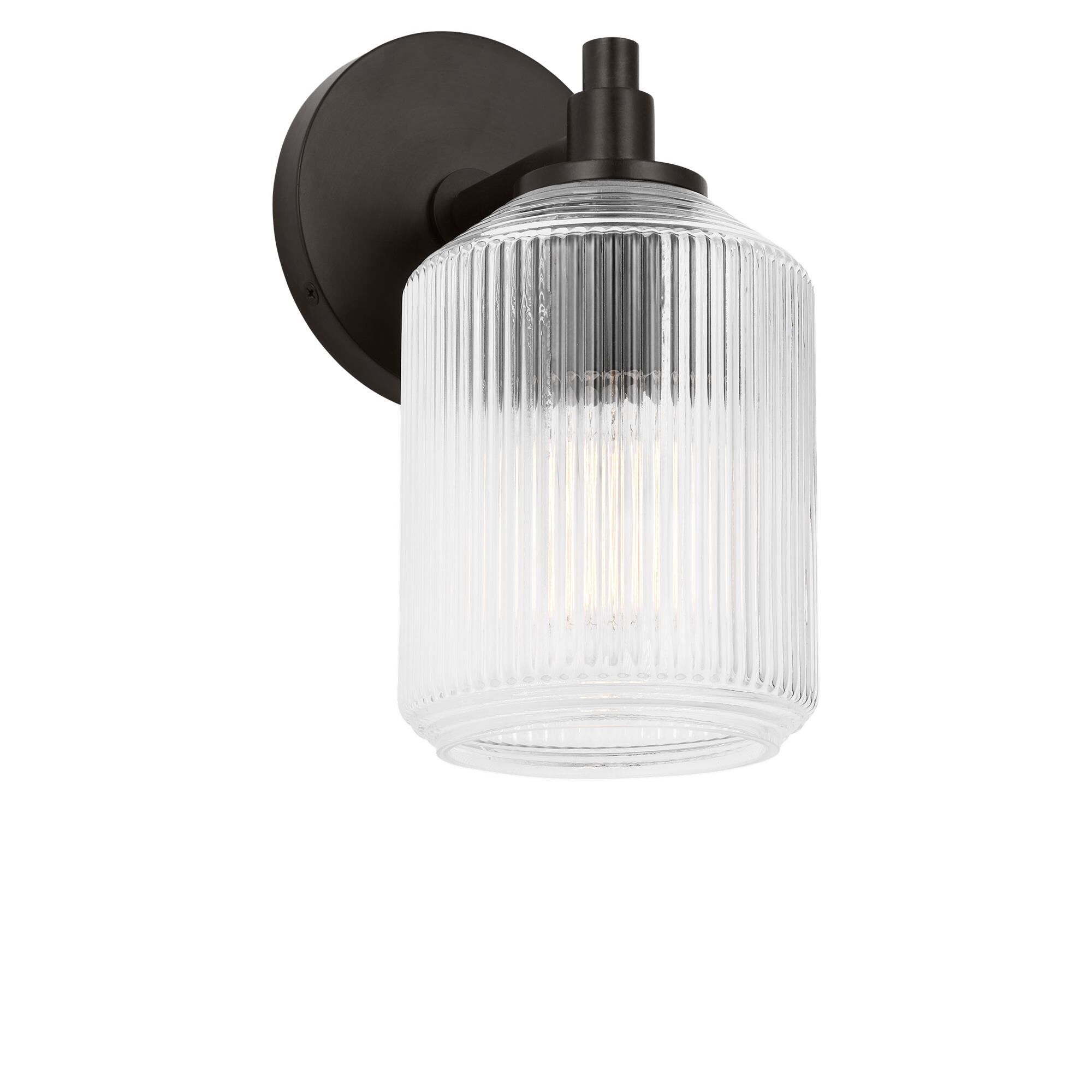 Shown in Aged Iron finish and Clear Ribbed glass