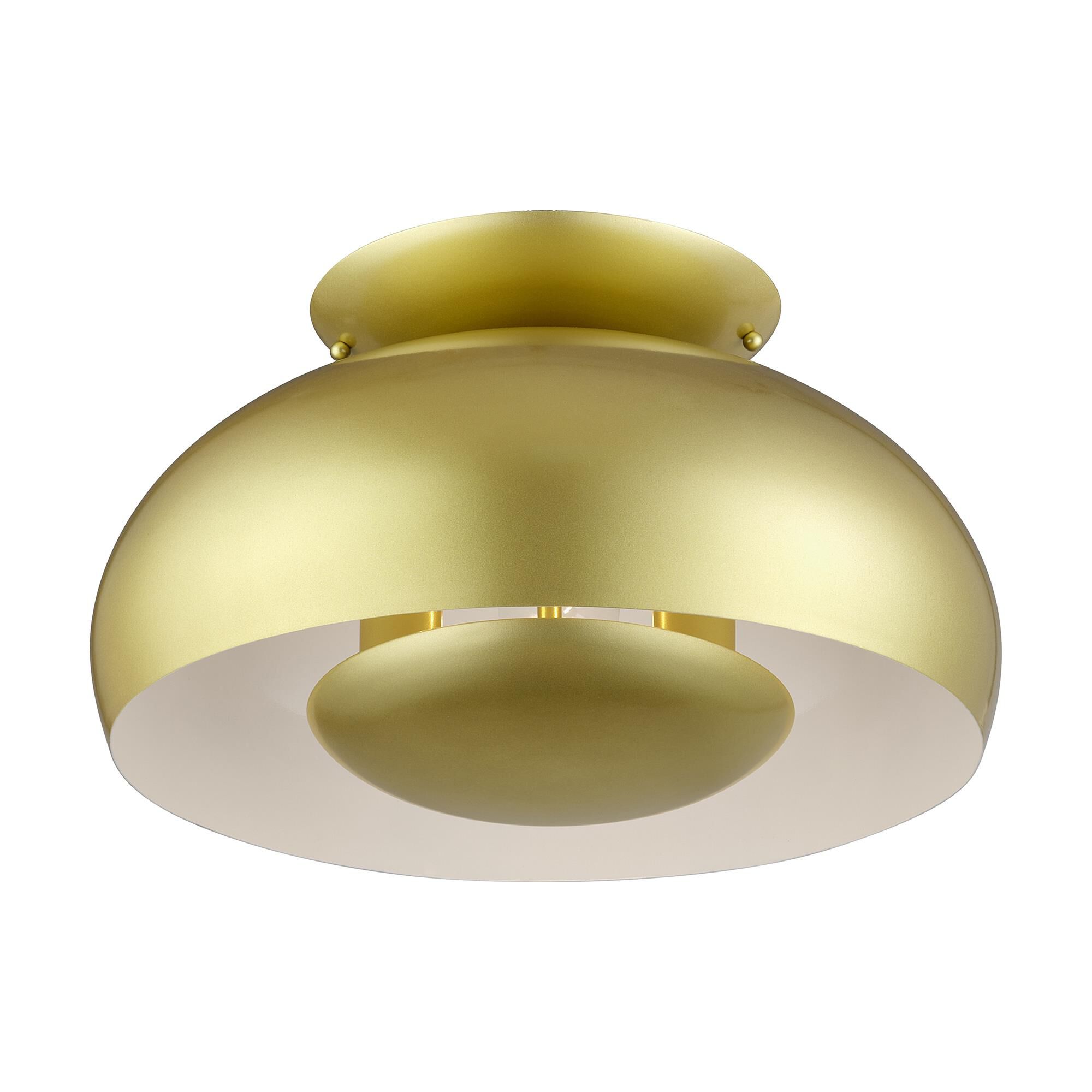 Shown in Soft Gold finish and Soft Gold Steel with Shiny White Inside shade