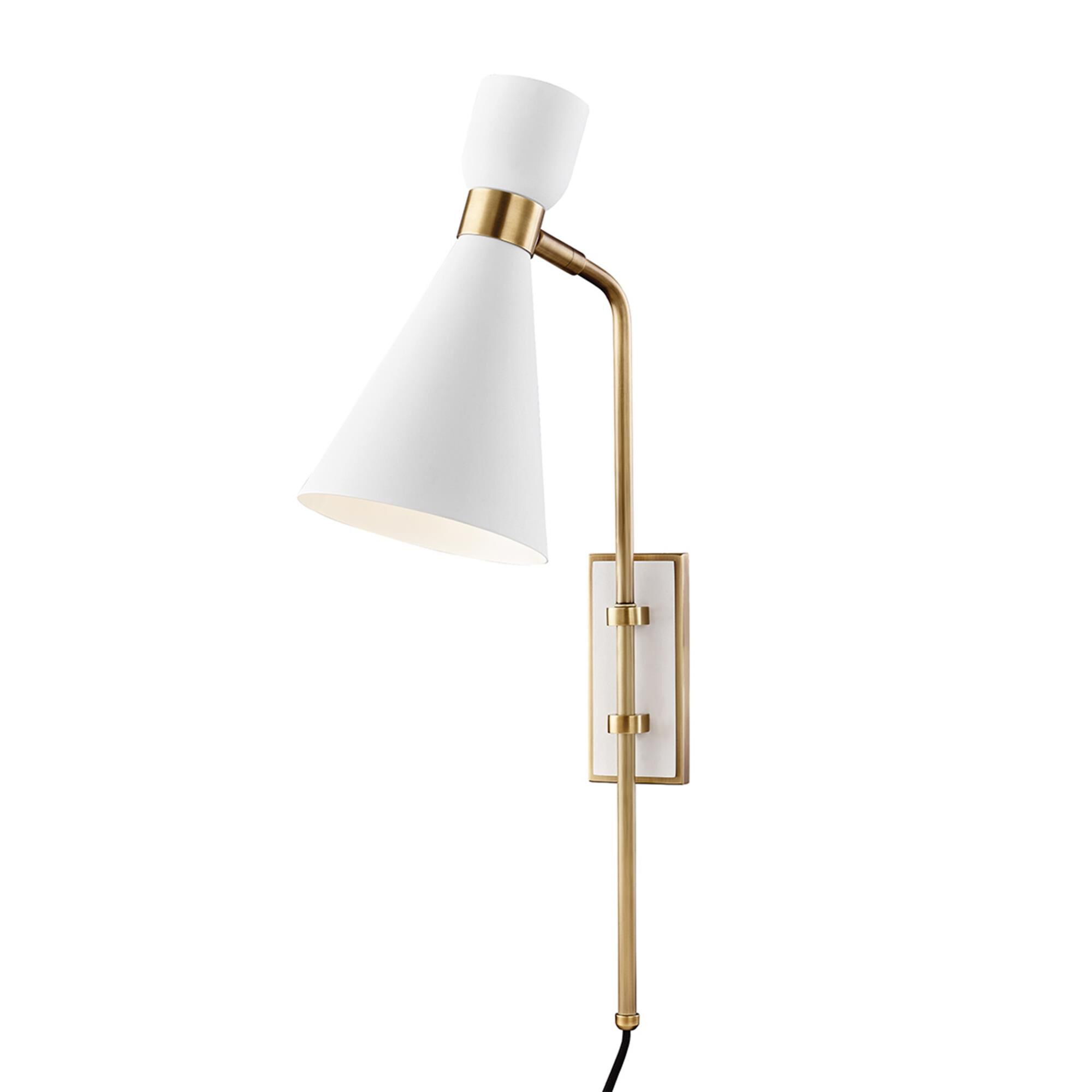 Shown in Aged Brass - White finish and White Metal shade