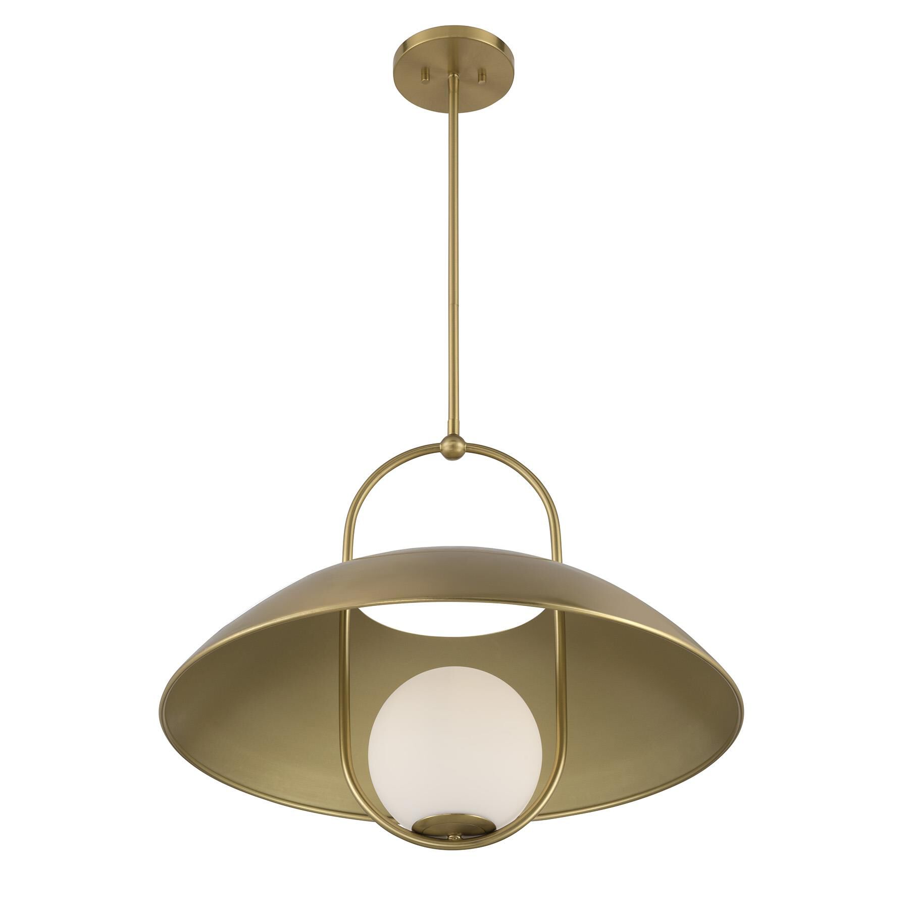 Shown in Warm Brass finish and White Opal glass