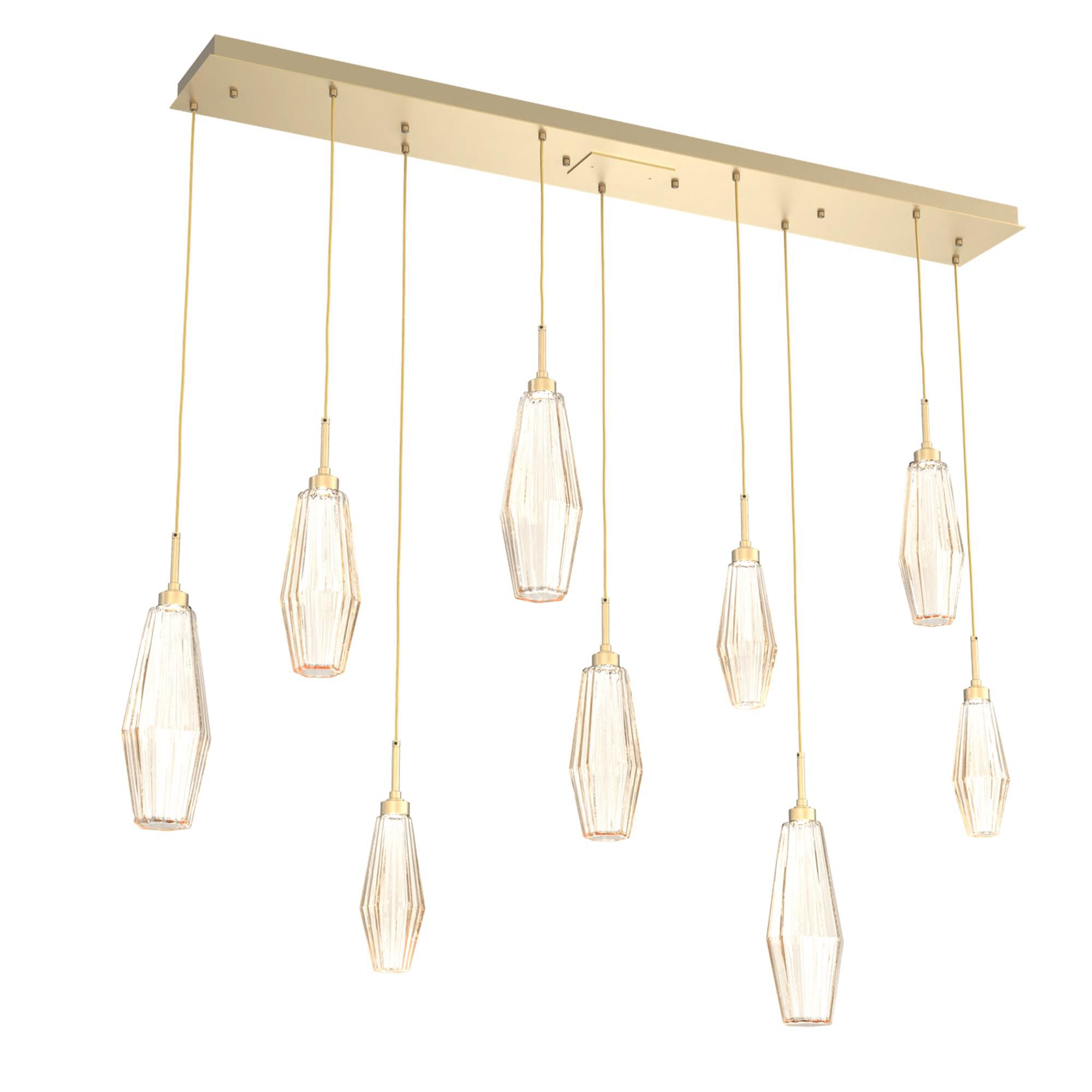 Shown in Gilded Brass finish and Optic Rib Amber glass