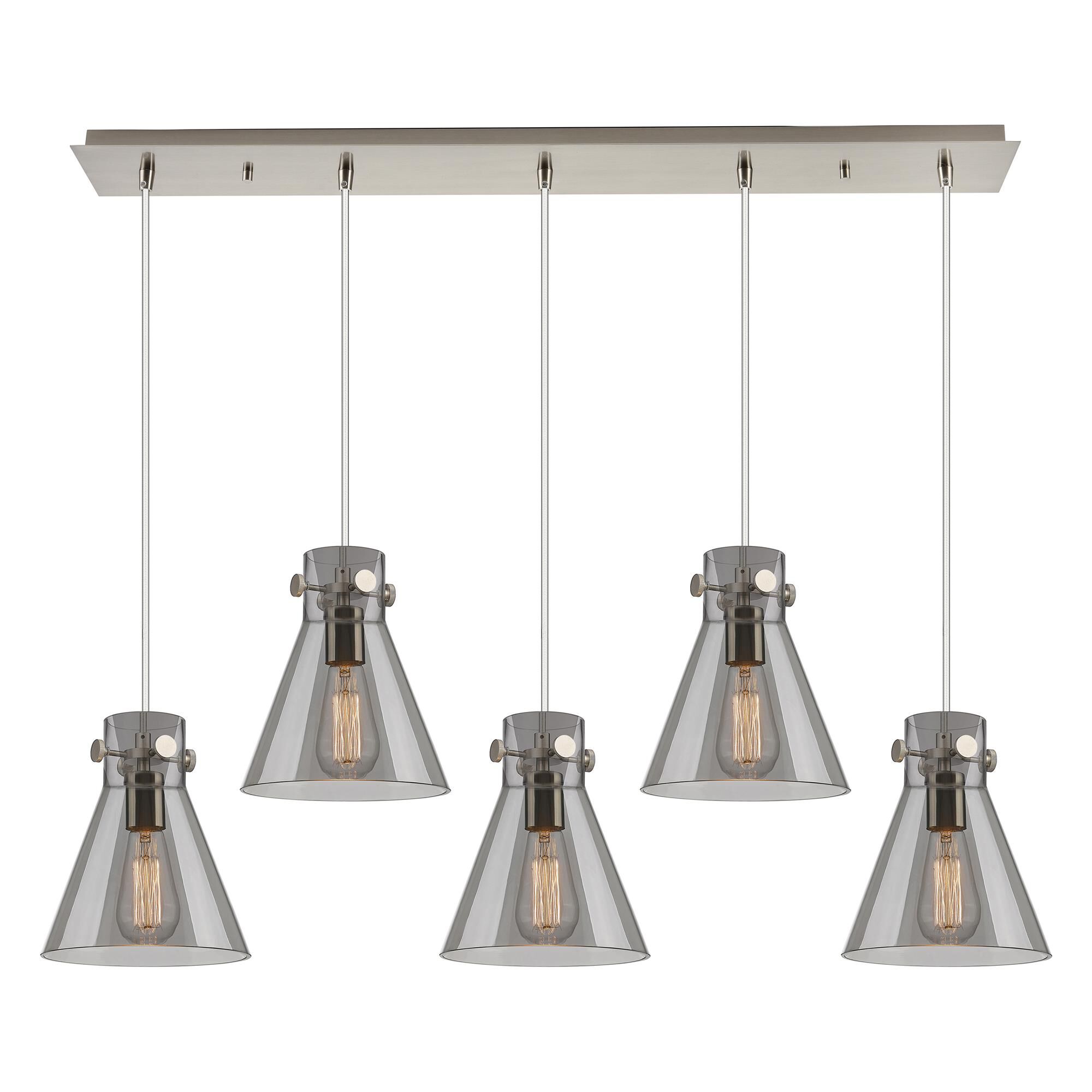 Shown in Brushed Satin Nickel finish and Light Smoke glass and Light Smoke Glass shade