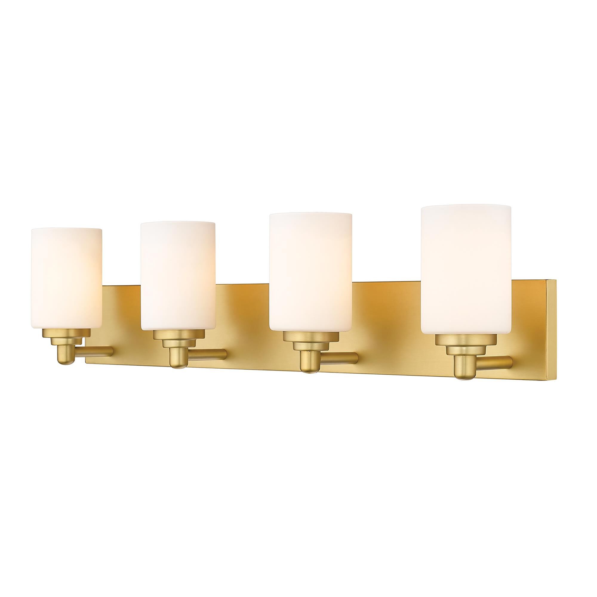 Shown in Brushed Gold finish and White glass