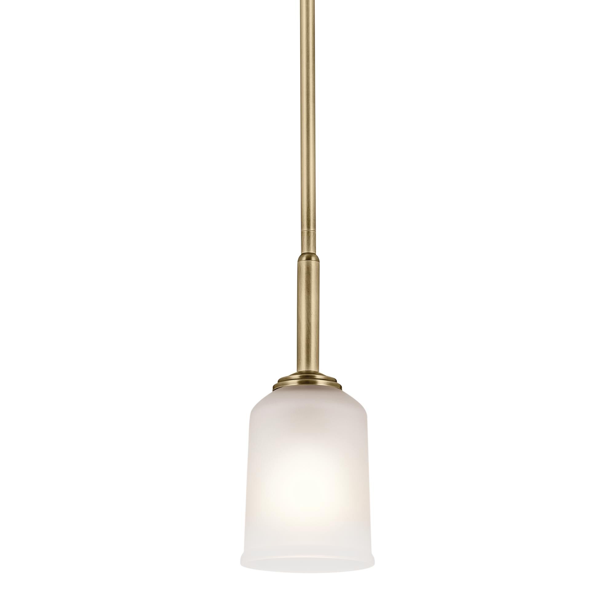 Shown in Natural Brass finish and Clear Satin Etched glass