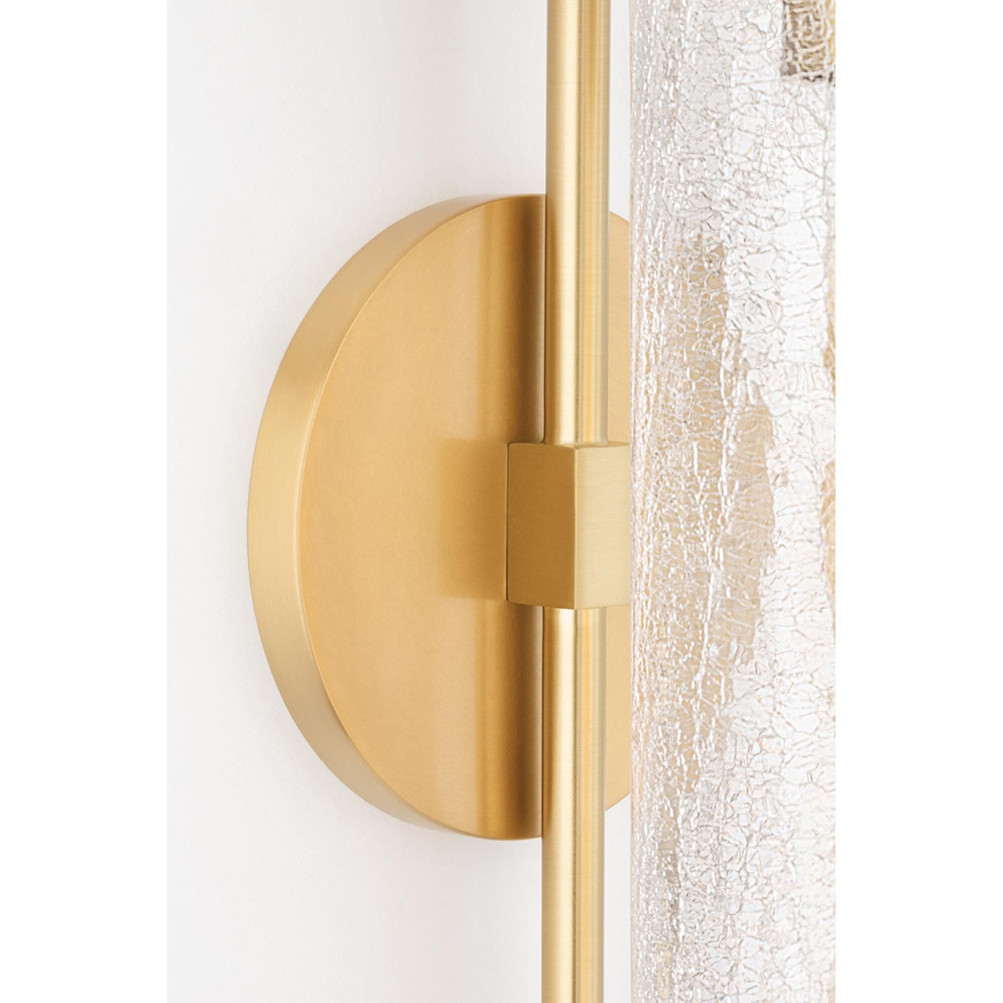 Shown in Aged Brass finish and Clear Crackle glass