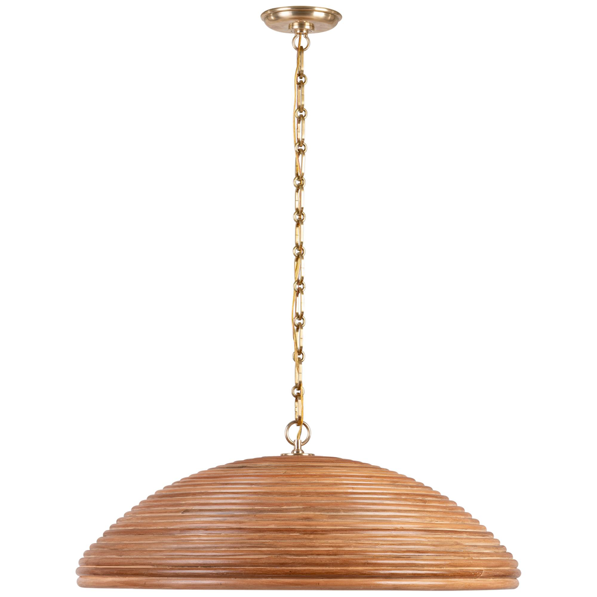 Shown in Hand-Rubbed Antique Brass finish and Natural Rattan shade