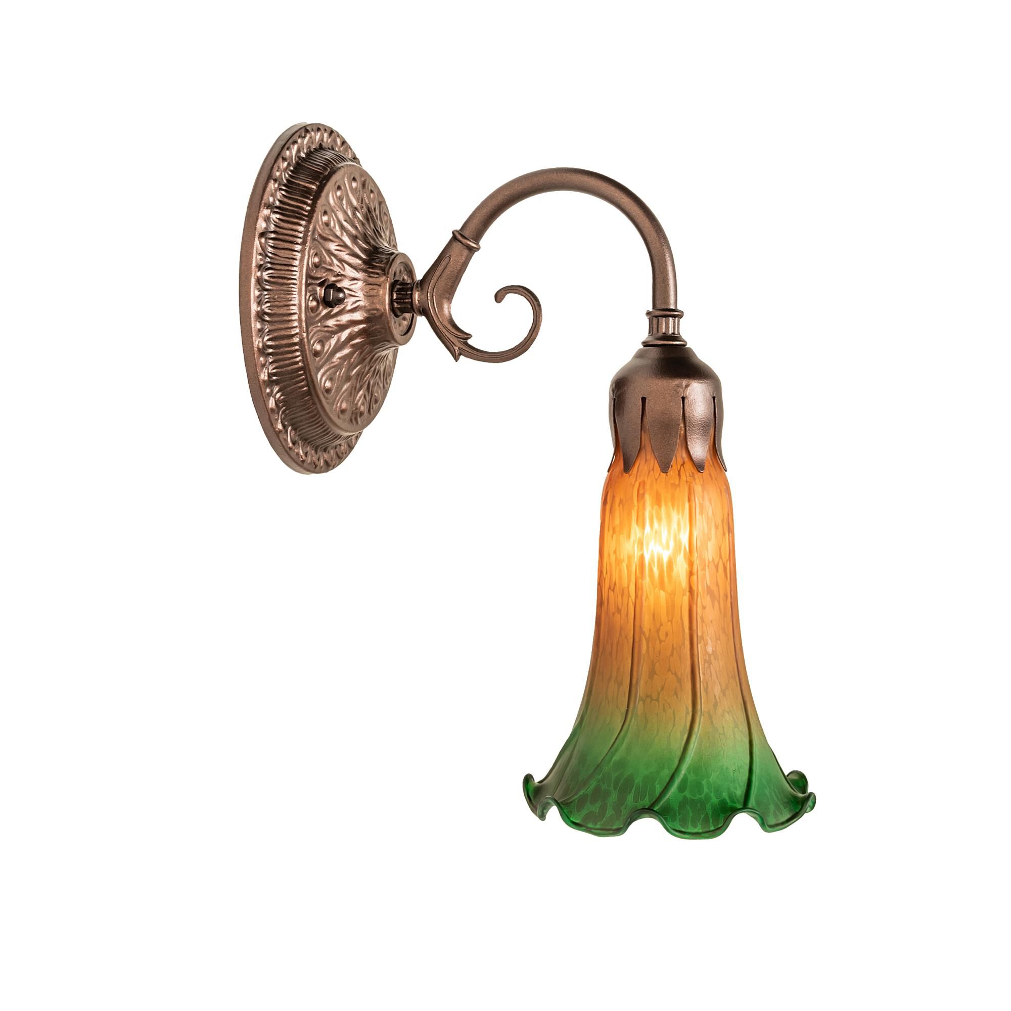 Meyda Lighting Amber and Green Pond Lily 10 Inch Wall Sconce