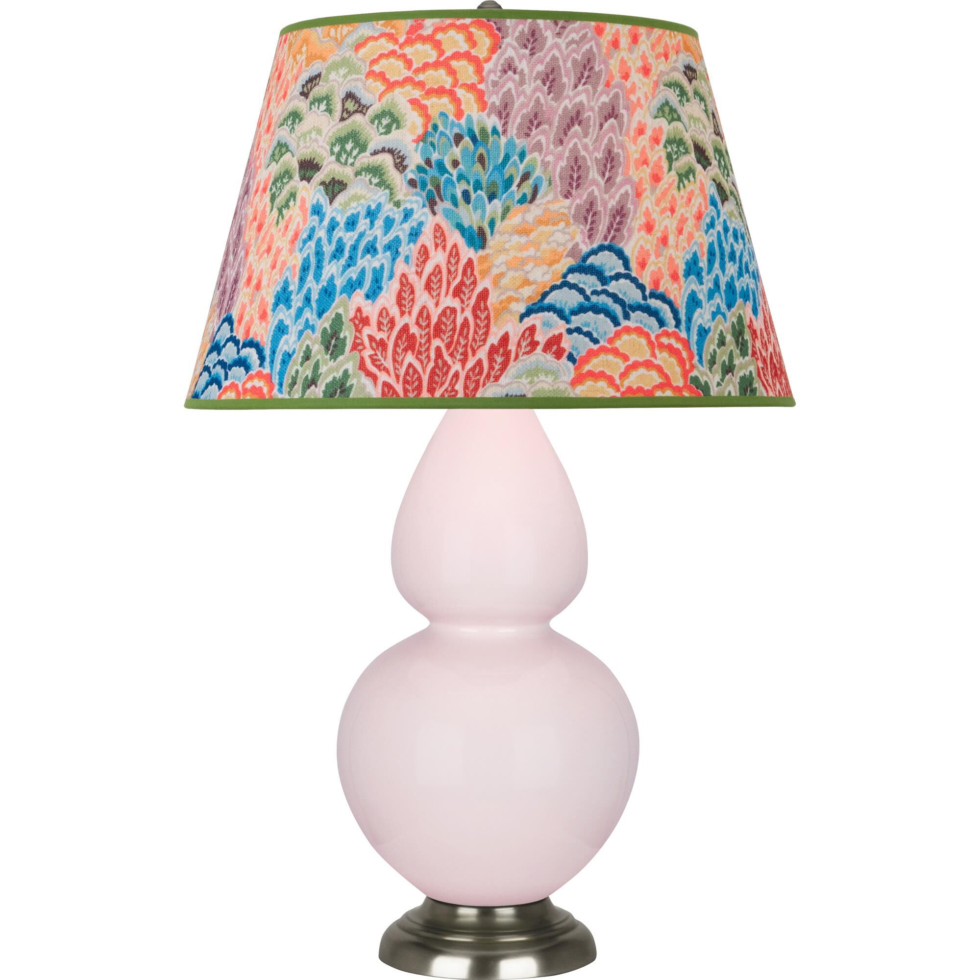 Shown in Rose Water Glazed finish and Spring Floral shade and Antique Silver accent