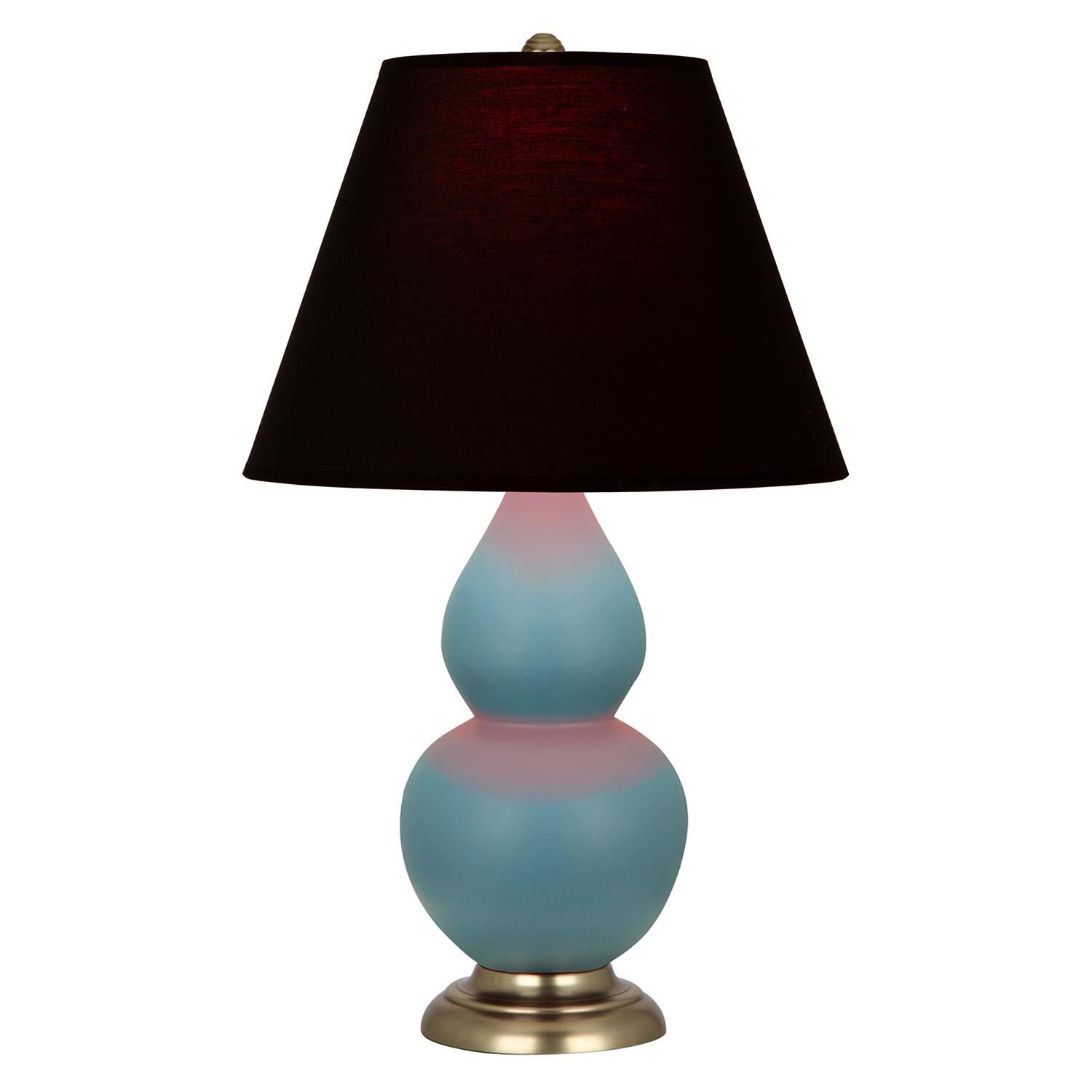 Shown in Matte Steel Blue finish and Ink Black with Rose Red Lining shade and Antique Brass accent